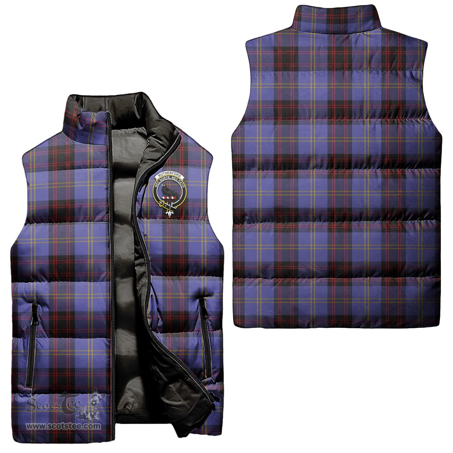 Scottish Rutherford Clan Tartan Puffer Vest, Family Crest Plaid Sleeveless Down Jacket Scottish Plaid Tartan Plaid - ScotsTee - scotstee.com
