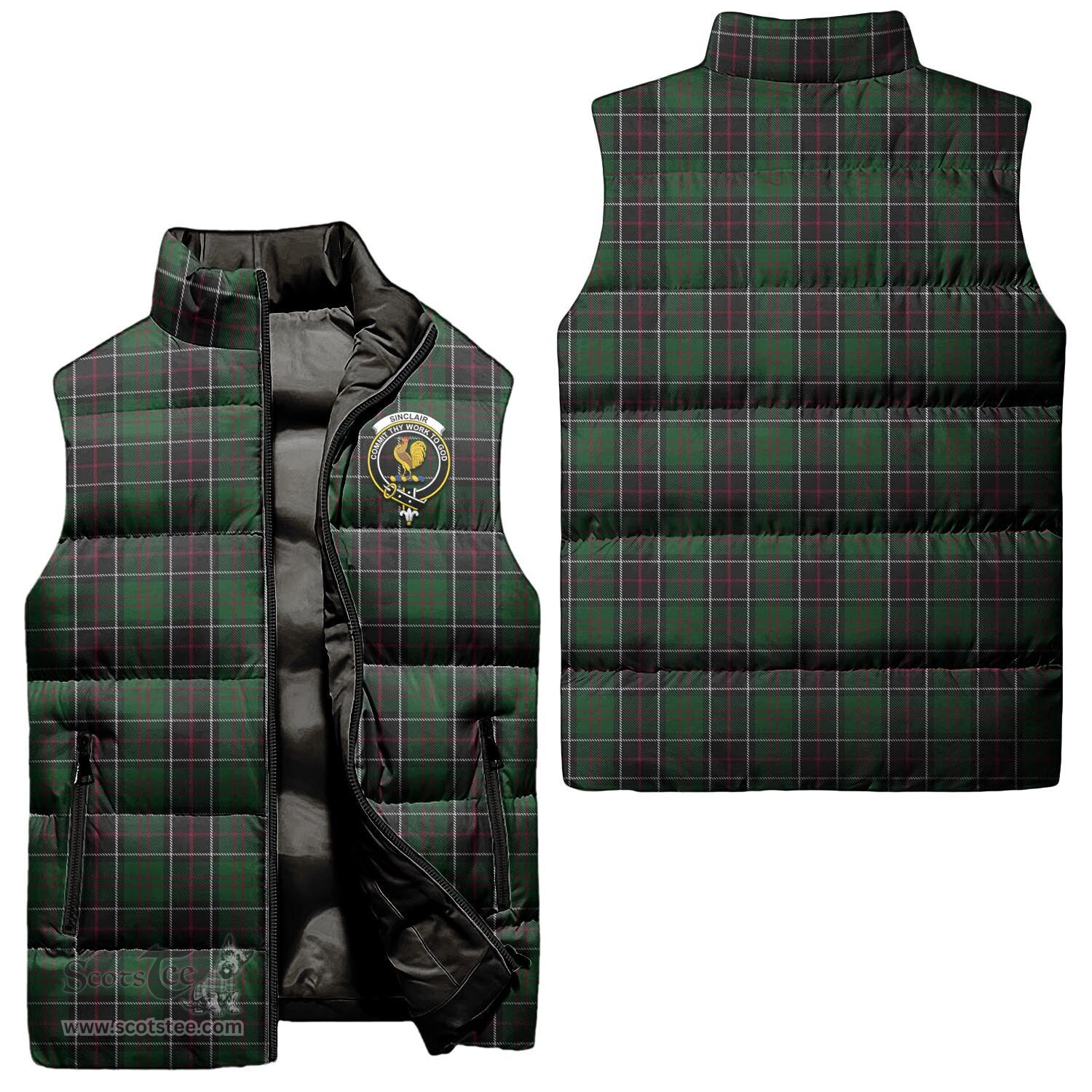 Scottish Sinclair Hunting Clan Tartan Puffer Vest, Family Crest Plaid Sleeveless Down Jacket Scottish Plaid Tartan Plaid - ScotsTee - scotstee.com