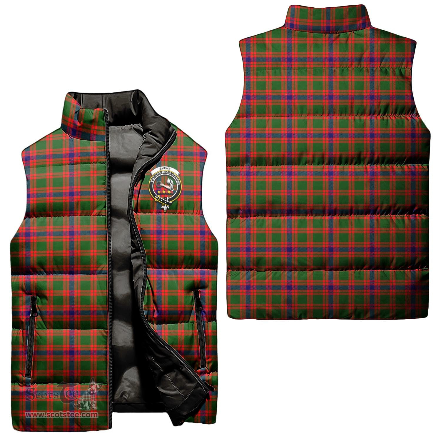 Scottish Skene Modern Clan Tartan Puffer Vest, Family Crest Plaid Sleeveless Down Jacket Scottish Plaid Tartan Plaid - ScotsTee - scotstee.com