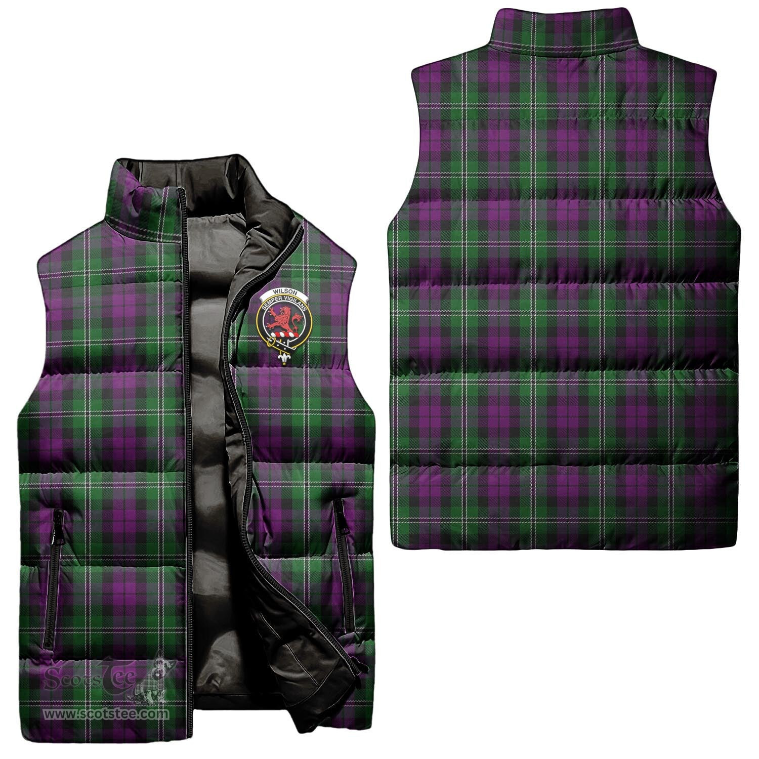 Scottish Wilson Clan Tartan Puffer Vest, Family Crest Plaid Sleeveless Down Jacket Scottish Plaid Tartan Plaid - ScotsTee - scotstee.com