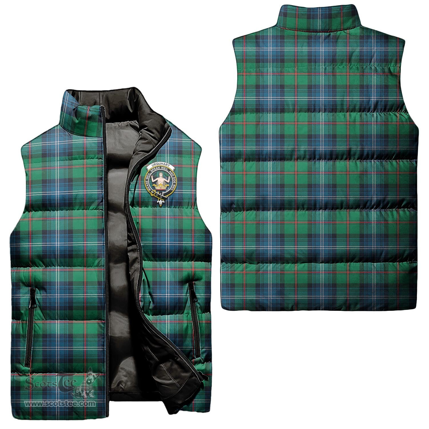 Scottish Urquhart Ancient Clan Tartan Puffer Vest, Family Crest Plaid Sleeveless Down Jacket Scottish Plaid Tartan Plaid - ScotsTee - scotstee.com