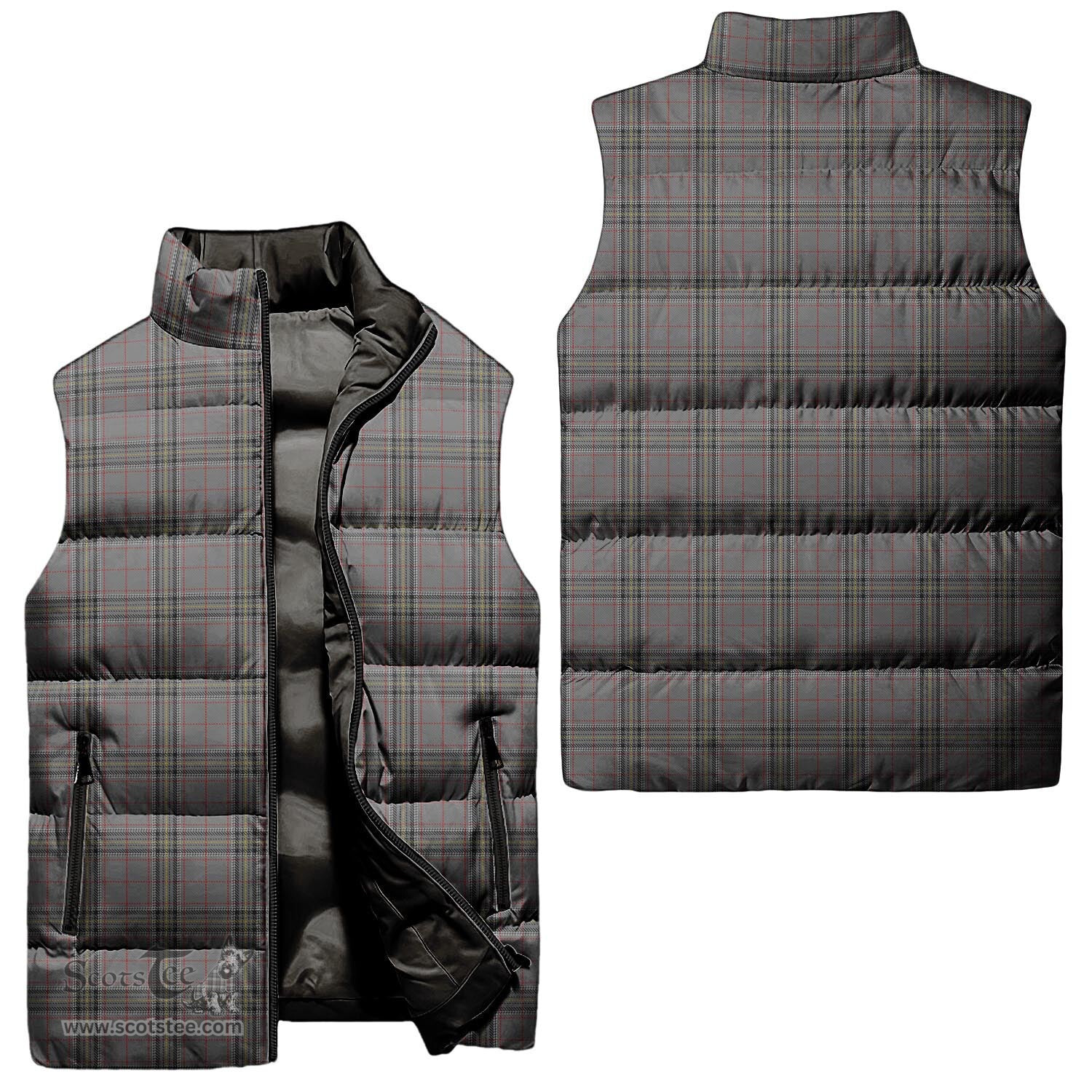 Scottish Stewart Grey Tartan Tartan Puffer Vest, Tartan Plaid Sleeveless Down Jacket Scottish Plaid Tartan Plaid - ScotsTee - scotstee.com