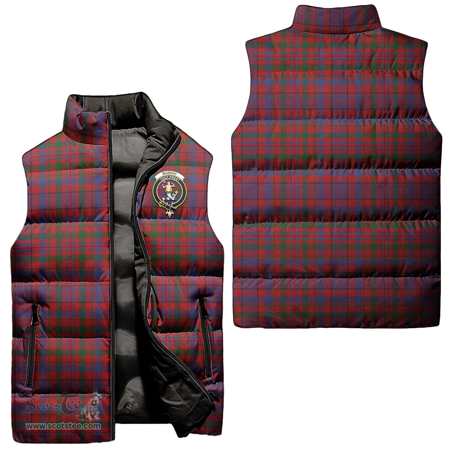 Scottish Murray of Tullibardine Clan Tartan Puffer Vest, Family Crest Plaid Sleeveless Down Jacket Scottish Plaid Tartan Plaid - ScotsTee - scotstee.com