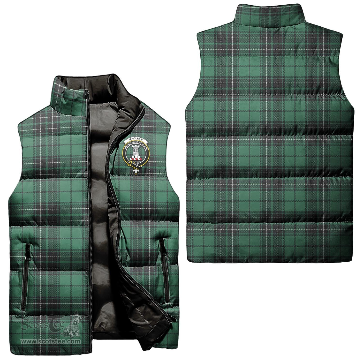 Scottish MacLean Hunting Ancient Clan Tartan Puffer Vest, Family Crest Plaid Sleeveless Down Jacket Scottish Plaid Tartan Plaid - ScotsTee - scotstee.com