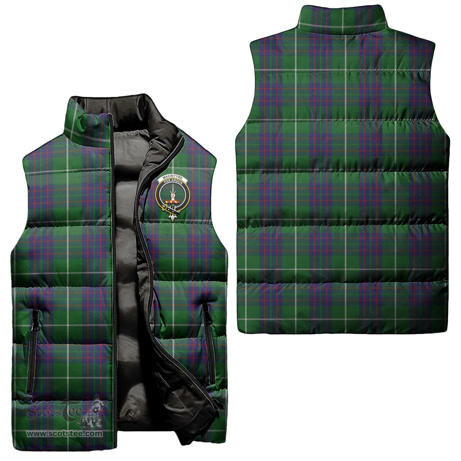 Scottish MacIntyre Hunting Clan Tartan Puffer Vest, Family Crest Plaid Sleeveless Down Jacket Scottish Plaid Tartan Plaid - ScotsTee - scotstee.com