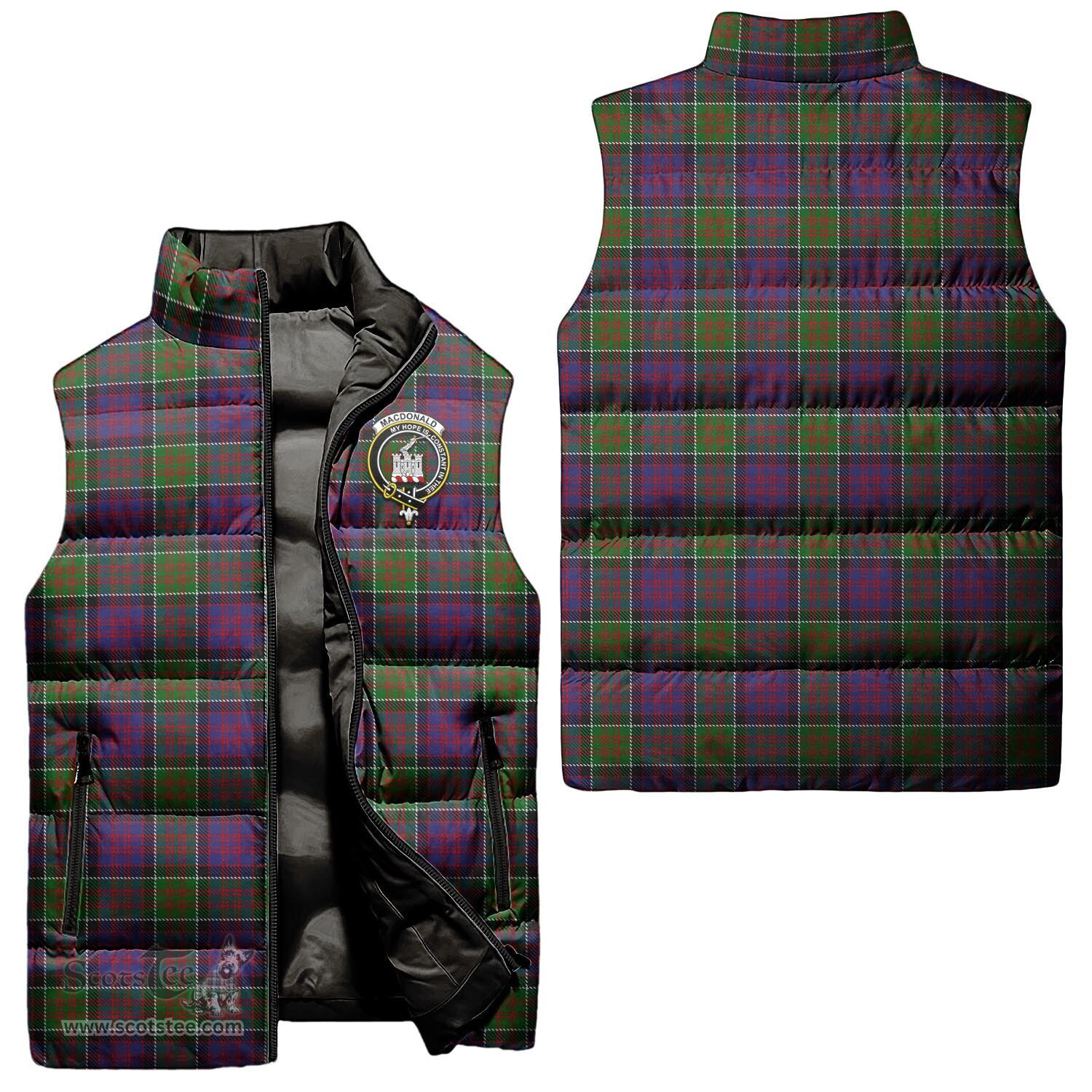 Scottish MacDonald of Clan Ranald Modern Clan Tartan Puffer Vest, Family Crest Plaid Sleeveless Down Jacket Scottish Plaid Tartan Plaid - ScotsTee - scotstee.com