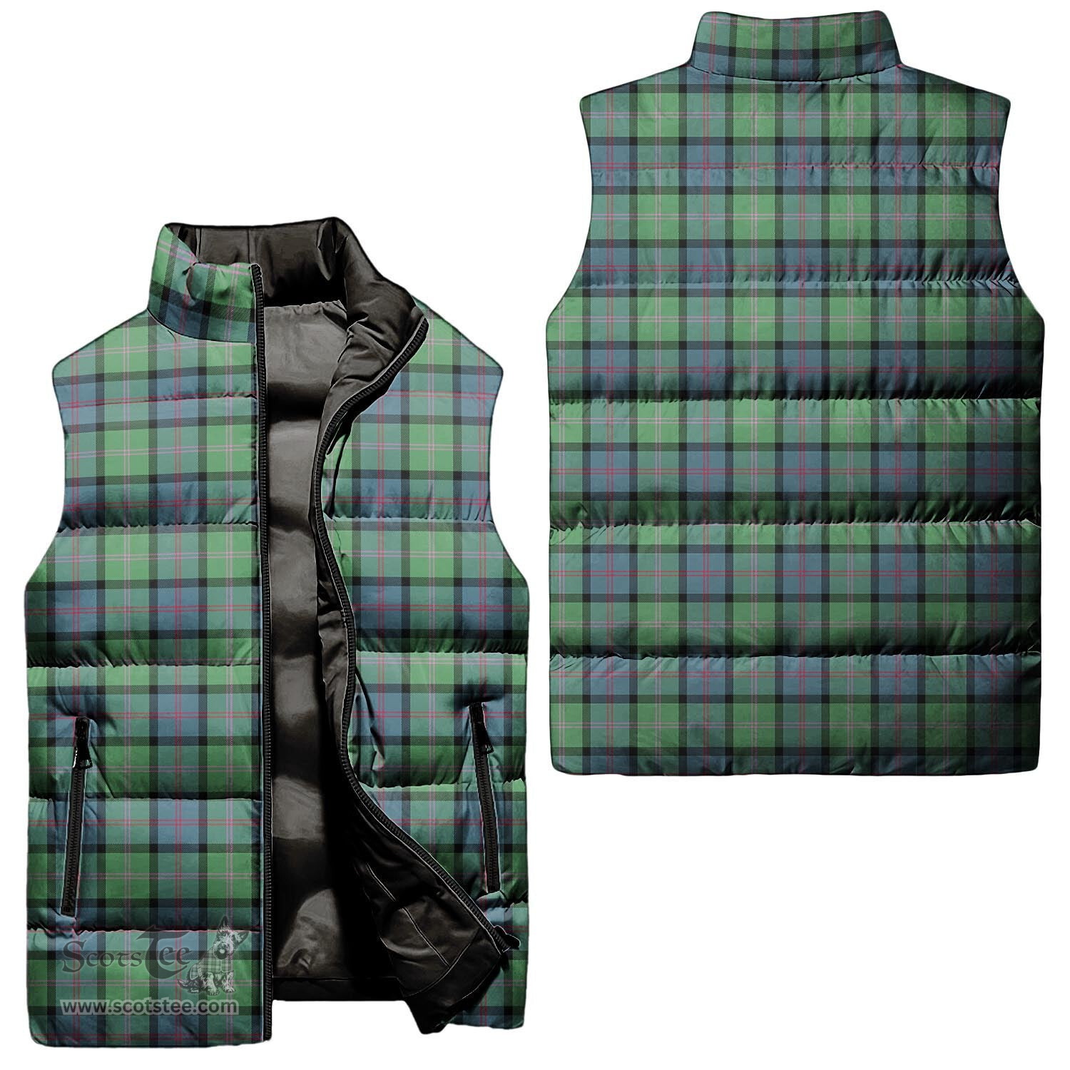 Scottish MacThomas Ancient Tartan Tartan Puffer Vest, Tartan Plaid Sleeveless Down Jacket Scottish Plaid Tartan Plaid - ScotsTee - scotstee.com