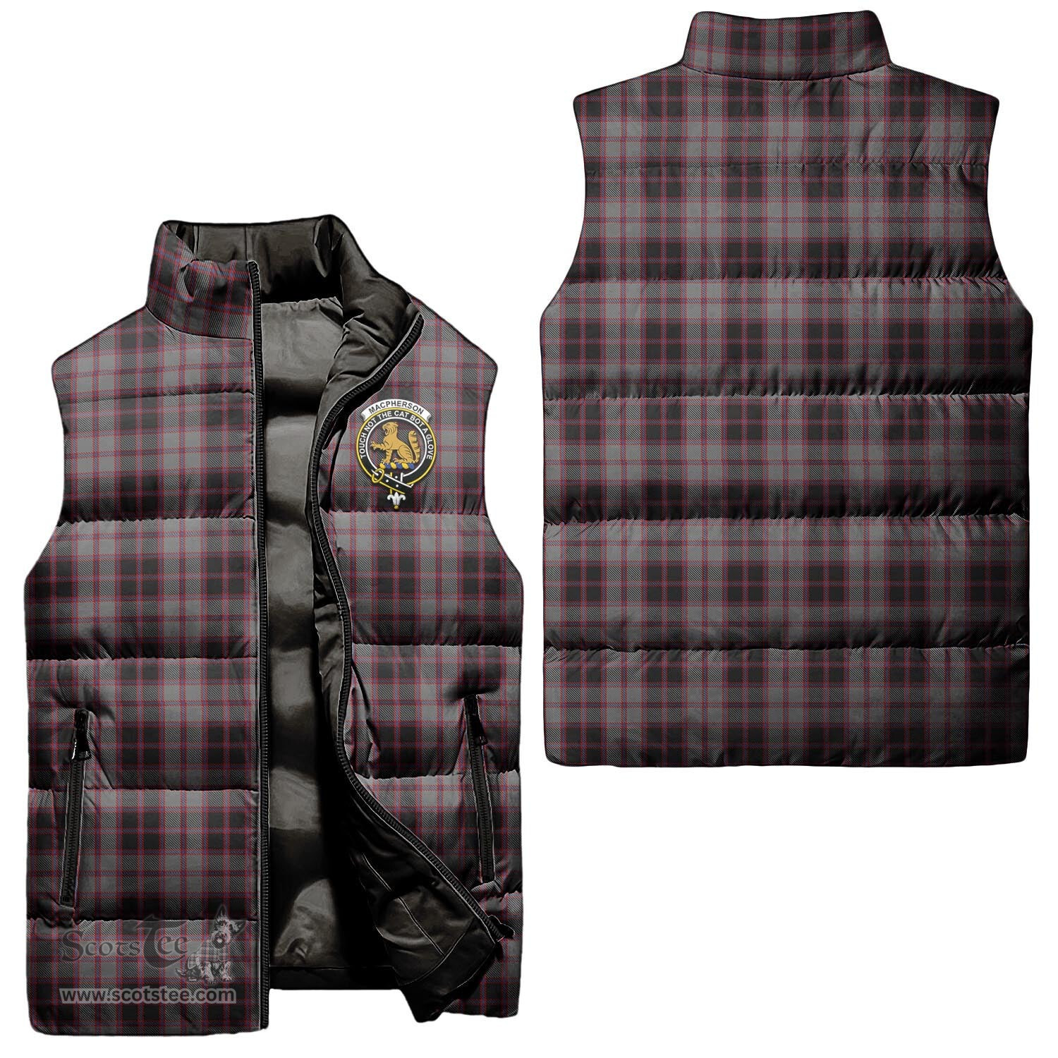 Scottish MacPherson Hunting Clan Tartan Puffer Vest, Family Crest Plaid Sleeveless Down Jacket Scottish Plaid Tartan Plaid - ScotsTee - scotstee.com