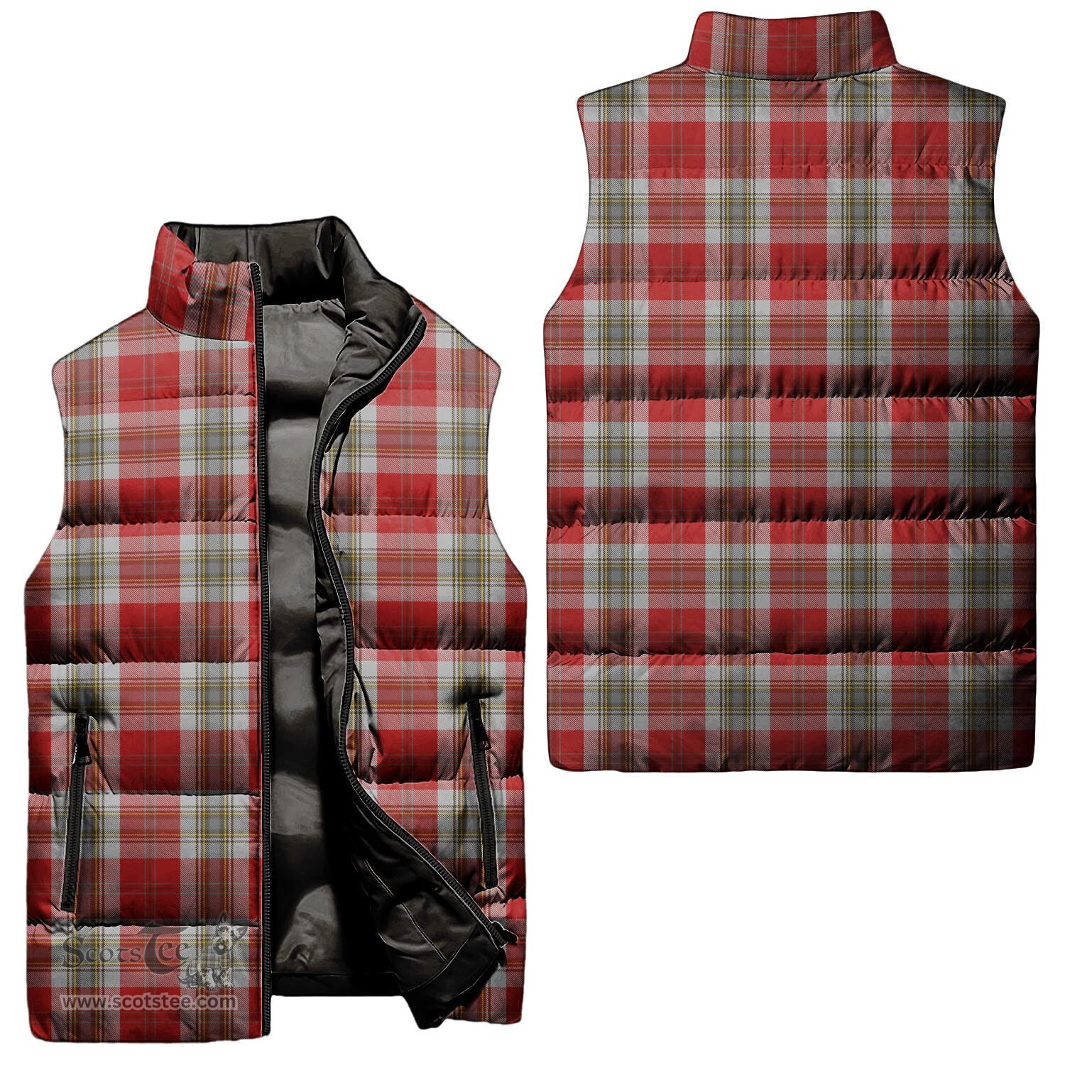 Scottish MacLean of Duart Dress Red Tartan Tartan Puffer Vest, Tartan Plaid Sleeveless Down Jacket Scottish Plaid Tartan Plaid - ScotsTee - scotstee.com