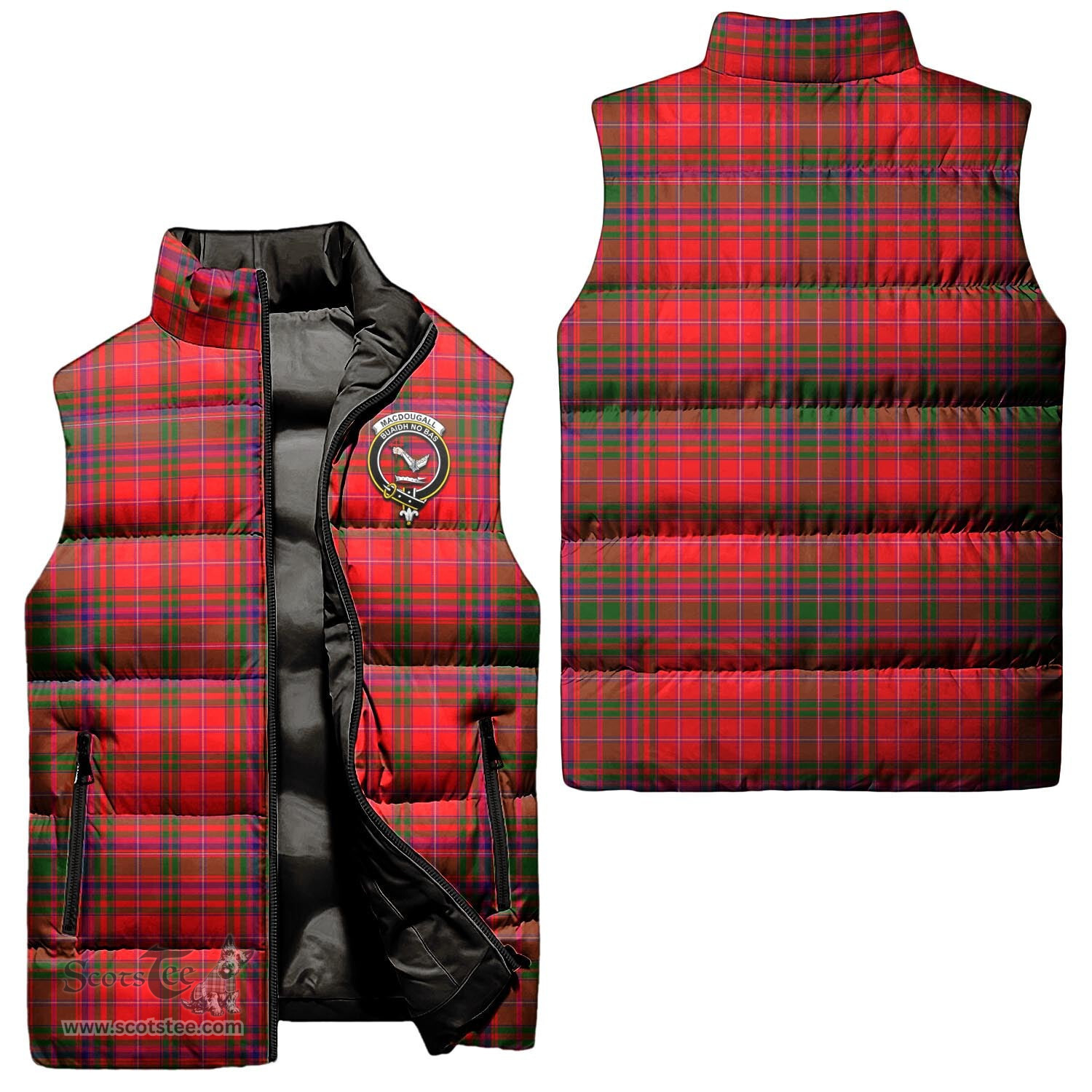 Scottish MacDougall Modern Clan Tartan Puffer Vest, Family Crest Plaid Sleeveless Down Jacket Scottish Plaid Tartan Plaid - ScotsTee - scotstee.com