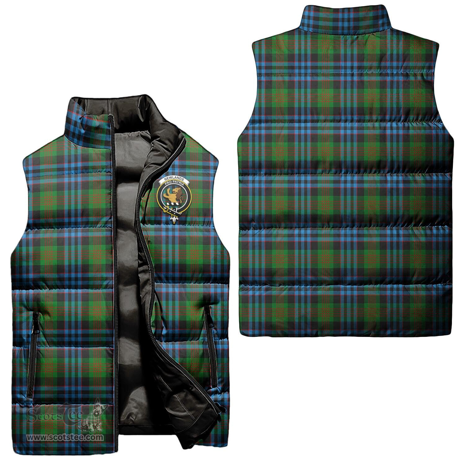 Scottish Newlands of Lauriston Clan Tartan Puffer Vest, Family Crest Plaid Sleeveless Down Jacket Scottish Plaid Tartan Plaid - ScotsTee - scotstee.com