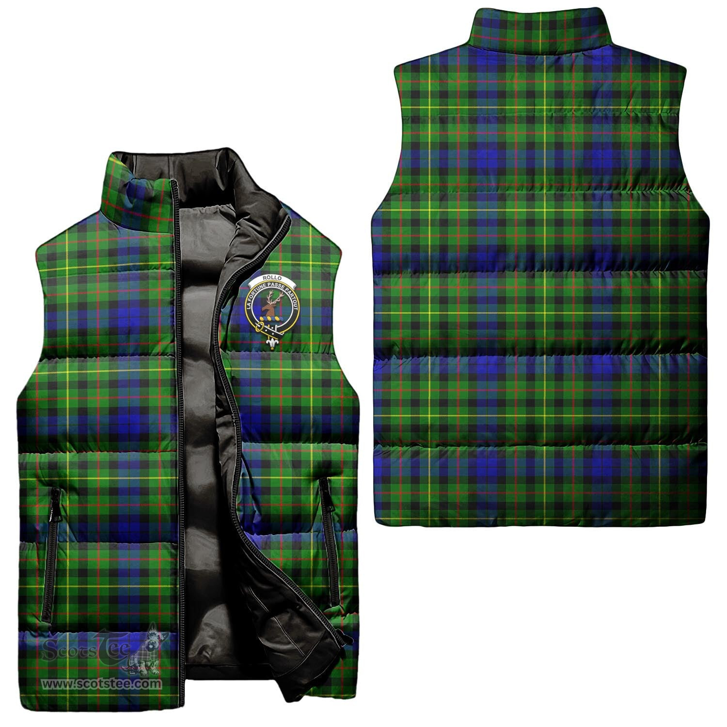 Scottish Rollo Modern Clan Tartan Puffer Vest, Family Crest Plaid Sleeveless Down Jacket Scottish Plaid Tartan Plaid - ScotsTee - scotstee.com
