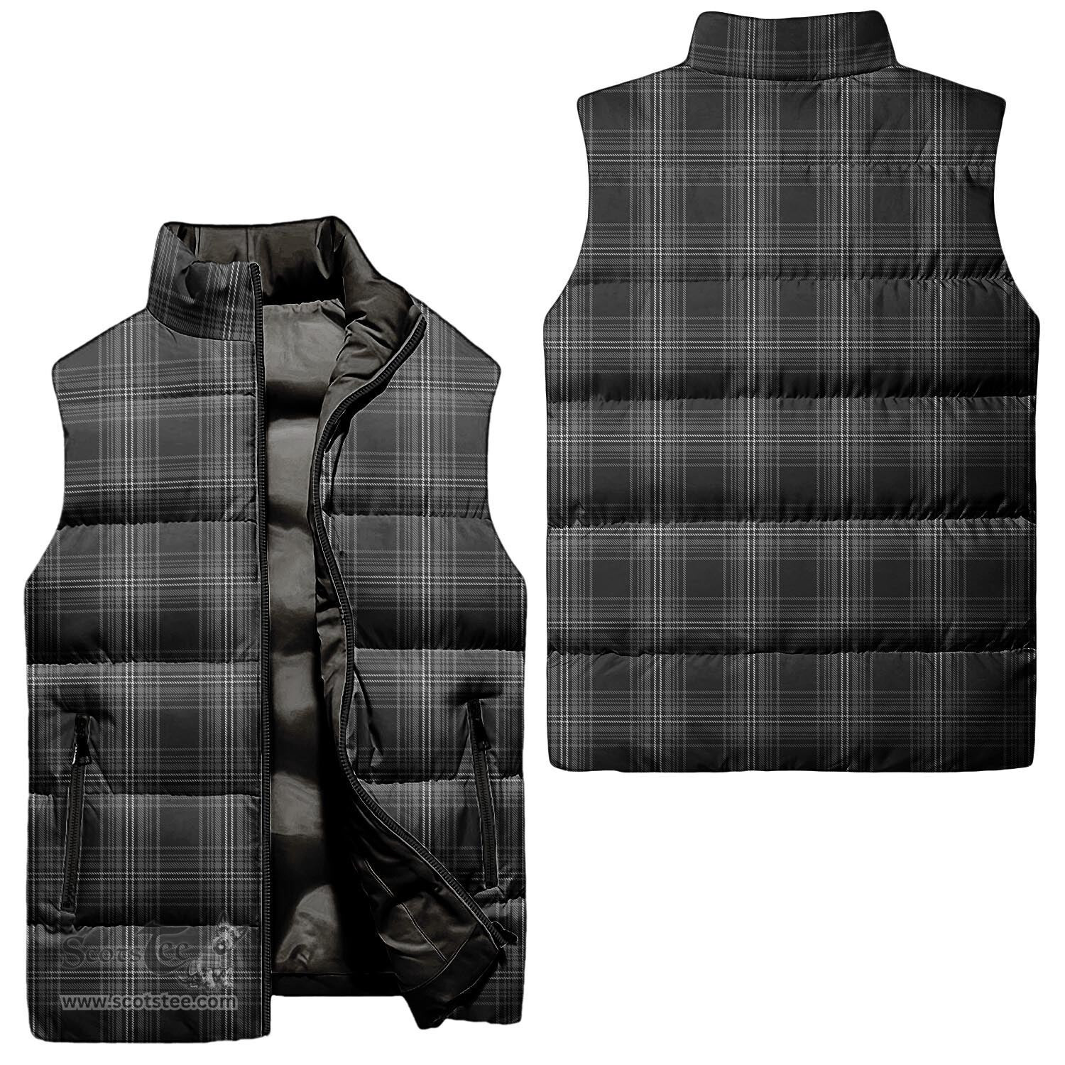 Scottish Stewart Mourning Tartan Tartan Puffer Vest, Tartan Plaid Sleeveless Down Jacket Scottish Plaid Tartan Plaid - ScotsTee - scotstee.com