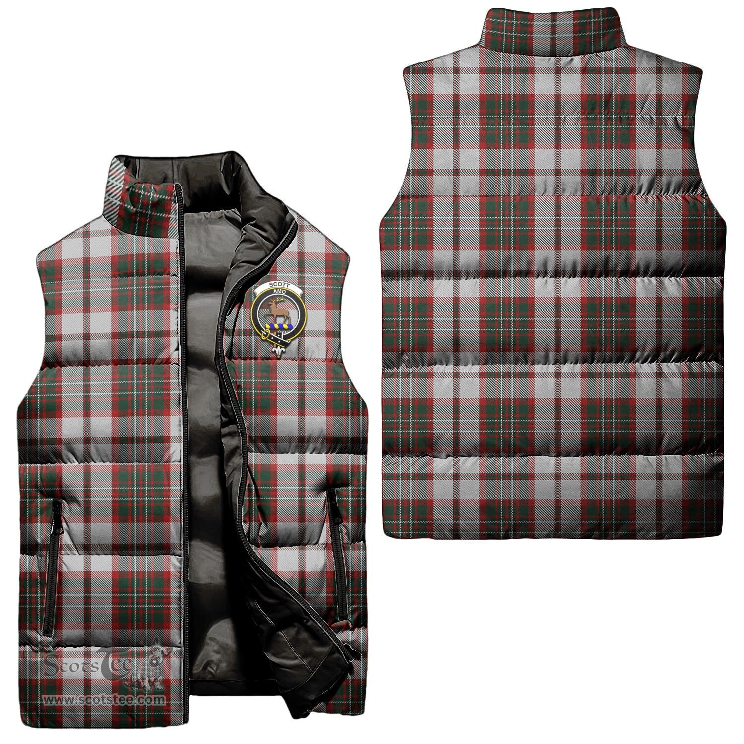 Scottish Scott Dress Clan Tartan Puffer Vest, Family Crest Plaid Sleeveless Down Jacket Scottish Plaid Tartan Plaid - ScotsTee - scotstee.com