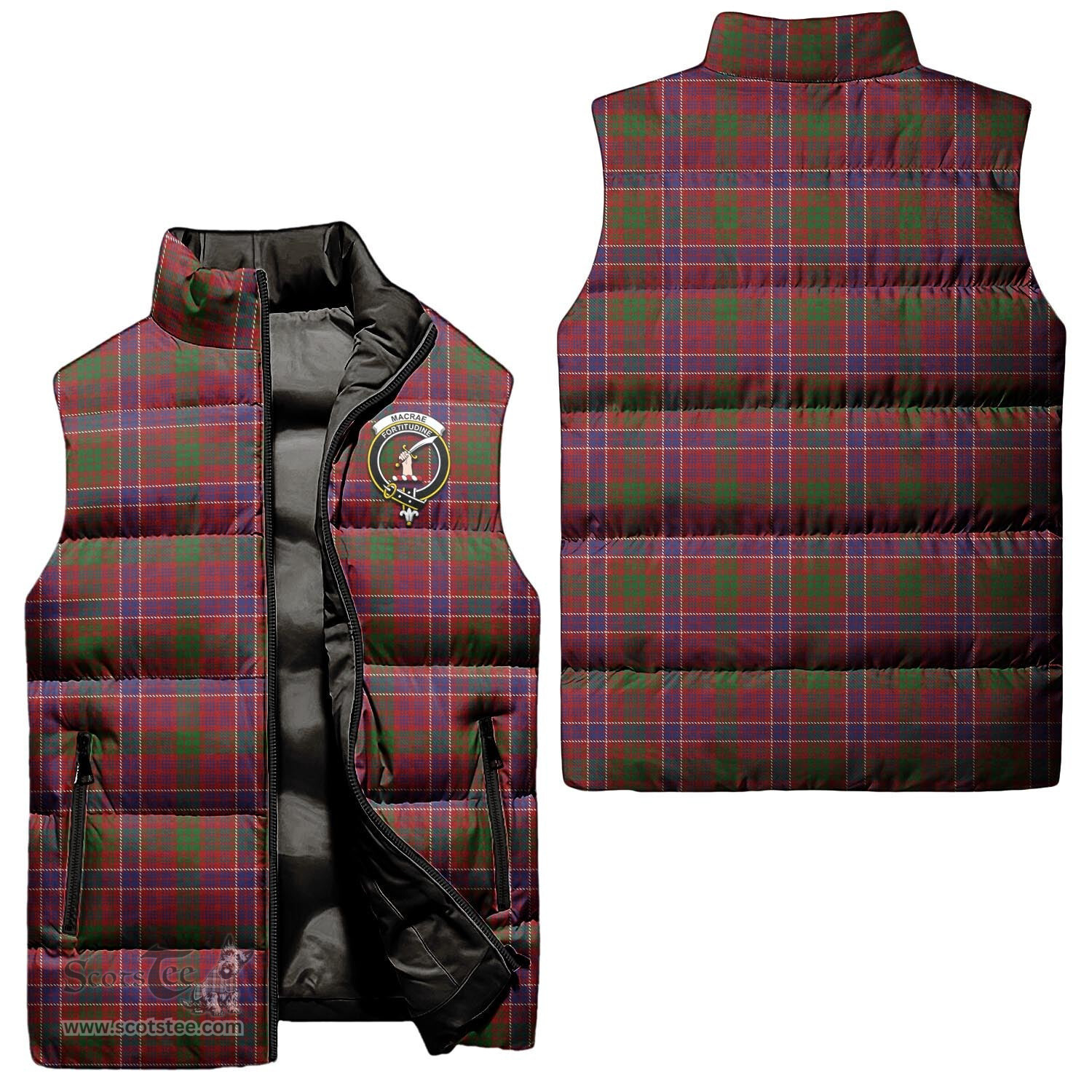 Scottish MacRae Red Clan Tartan Puffer Vest, Family Crest Plaid Sleeveless Down Jacket Scottish Plaid Tartan Plaid - ScotsTee - scotstee.com