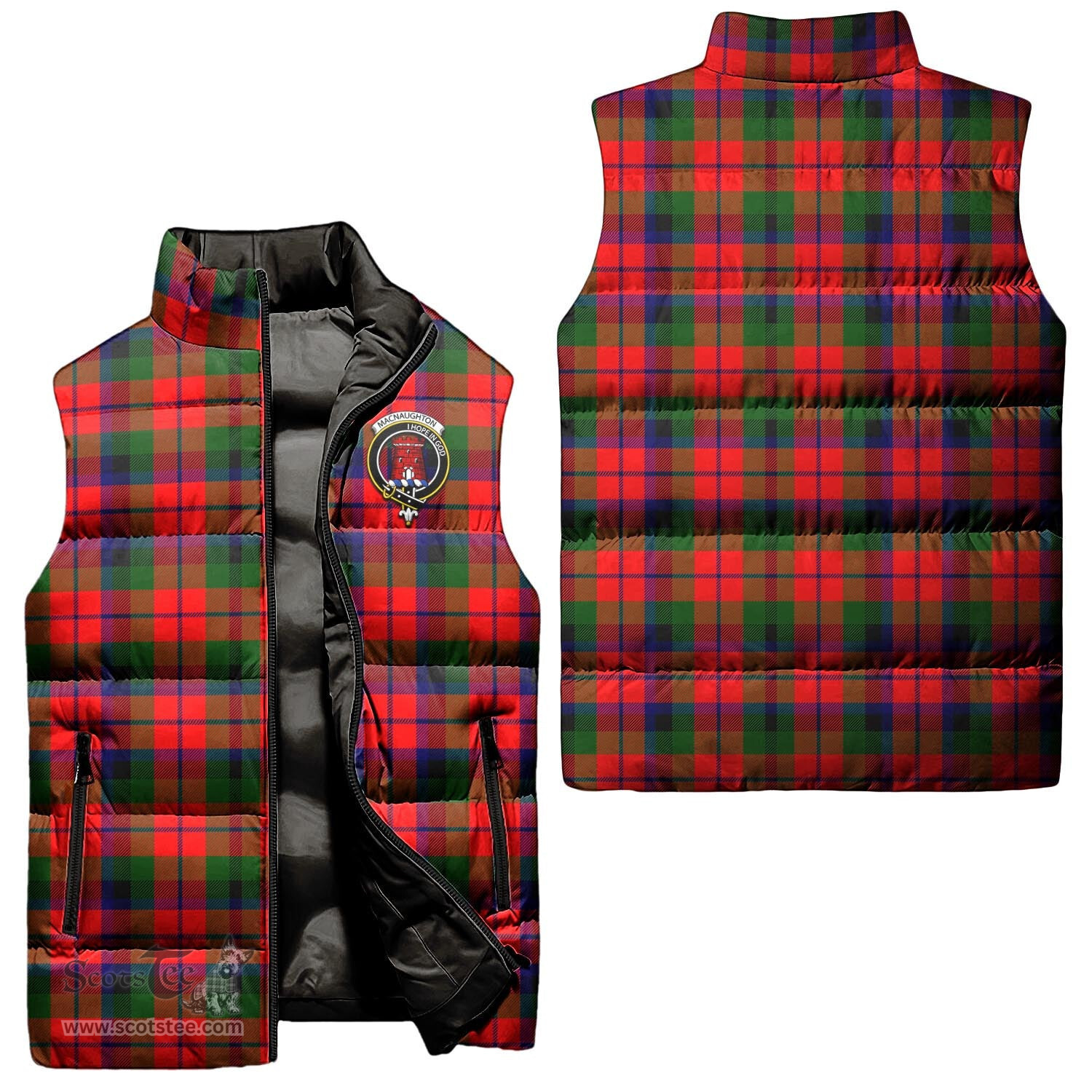 Scottish MacNaughton Modern Clan Tartan Puffer Vest, Family Crest Plaid Sleeveless Down Jacket Scottish Plaid Tartan Plaid - ScotsTee - scotstee.com