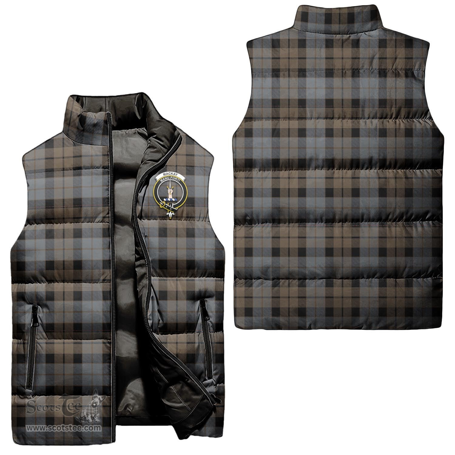 Scottish MacKay Weathered Clan Tartan Puffer Vest, Family Crest Plaid Sleeveless Down Jacket Scottish Plaid Tartan Plaid - ScotsTee - scotstee.com