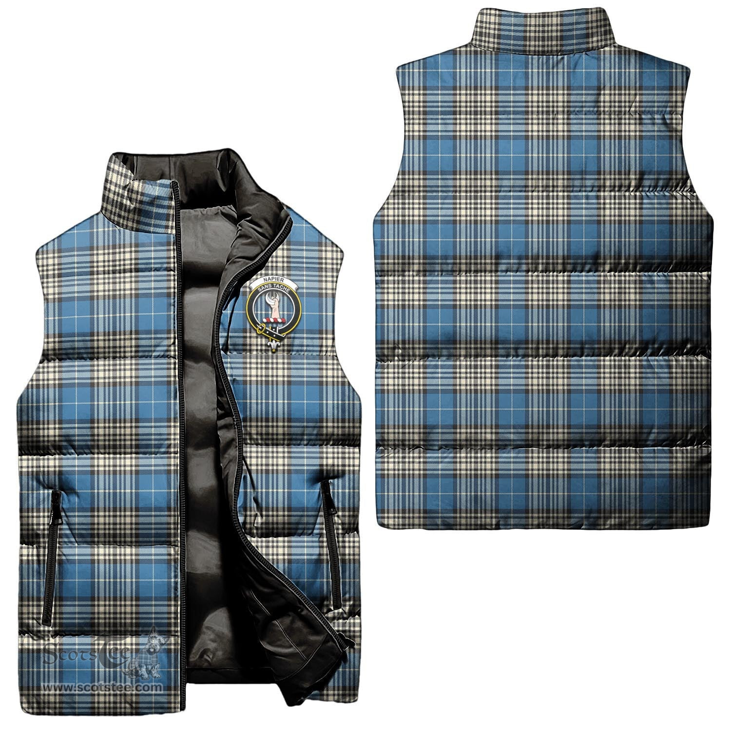 Scottish Napier Ancient Clan Tartan Puffer Vest, Family Crest Plaid Sleeveless Down Jacket Scottish Plaid Tartan Plaid - ScotsTee - scotstee.com