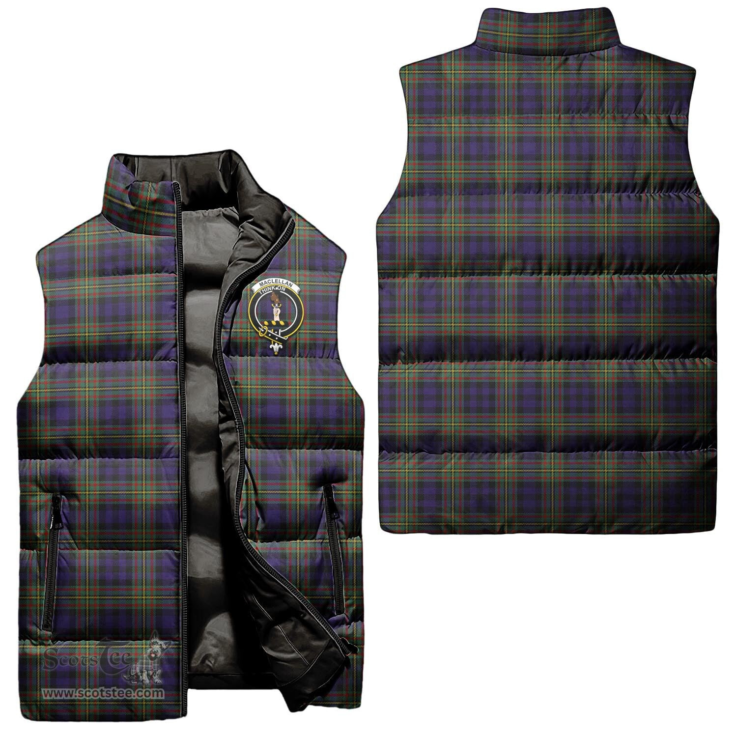 Scottish MacLellan Clan Tartan Puffer Vest, Family Crest Plaid Sleeveless Down Jacket Scottish Plaid Tartan Plaid - ScotsTee - scotstee.com