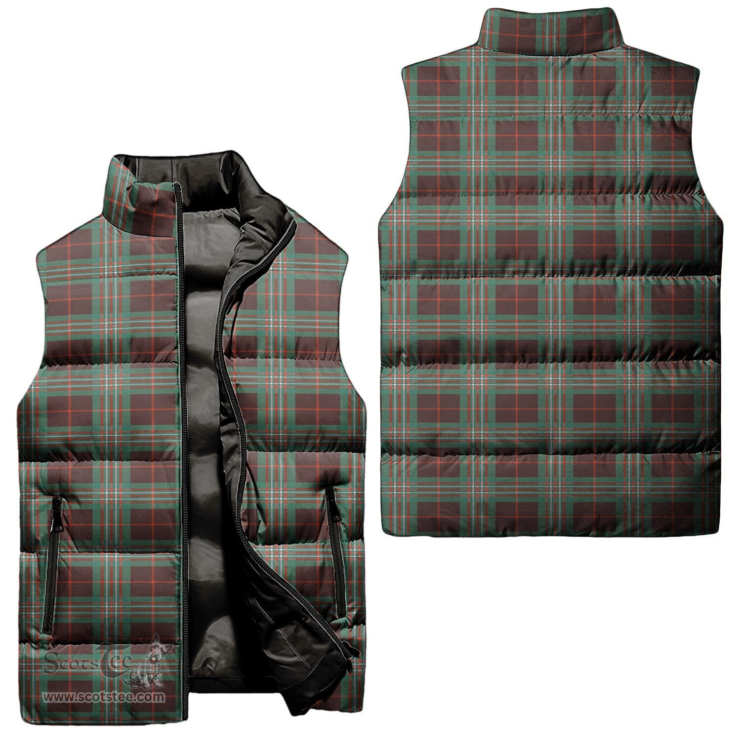 Scottish Scott Brown Ancient Tartan Tartan Puffer Vest, Tartan Plaid Sleeveless Down Jacket Scottish Plaid Tartan Plaid - ScotsTee - scotstee.com