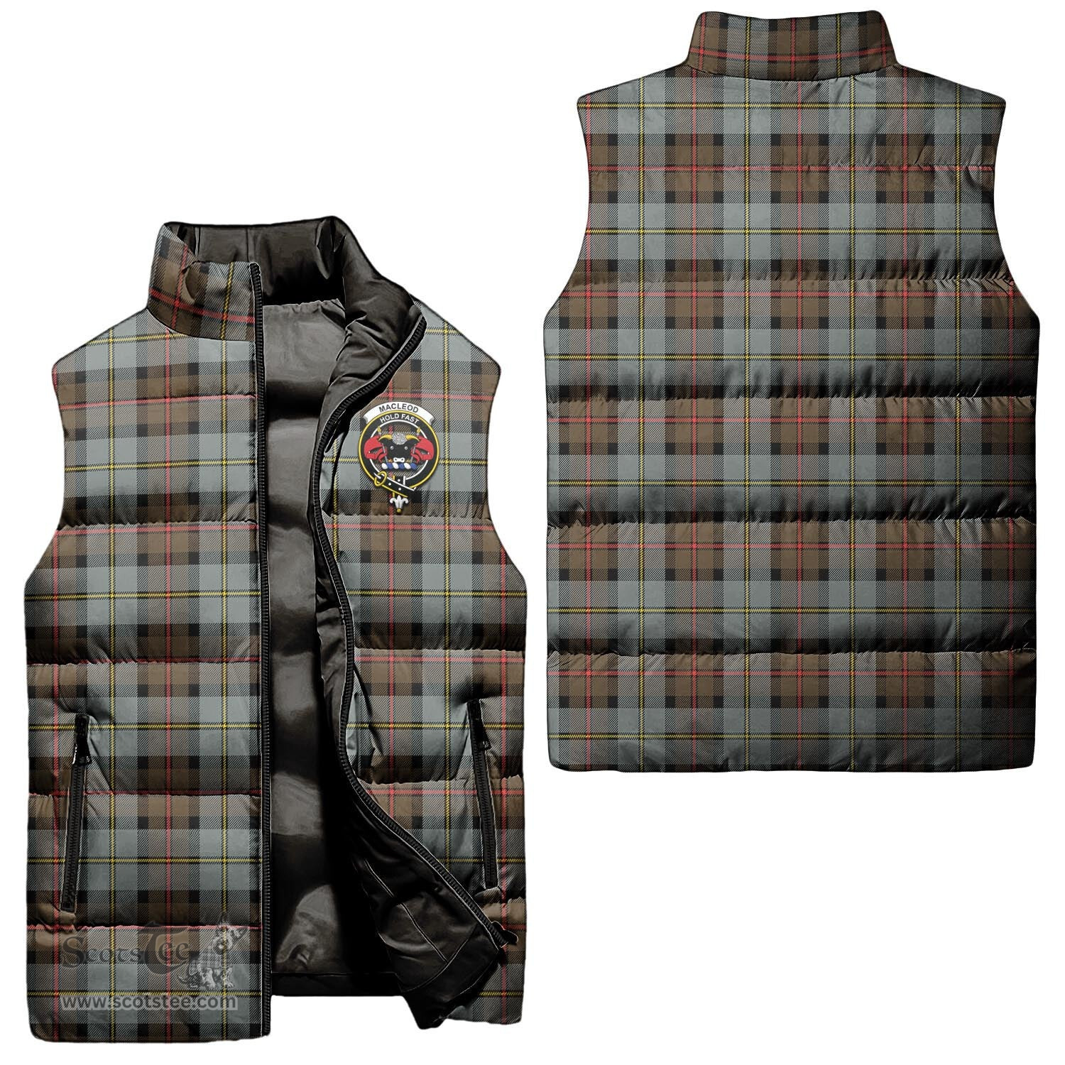 Scottish MacLeod of Harris Weathered Clan Tartan Puffer Vest, Family Crest Plaid Sleeveless Down Jacket Scottish Plaid Tartan Plaid - ScotsTee - scotstee.com