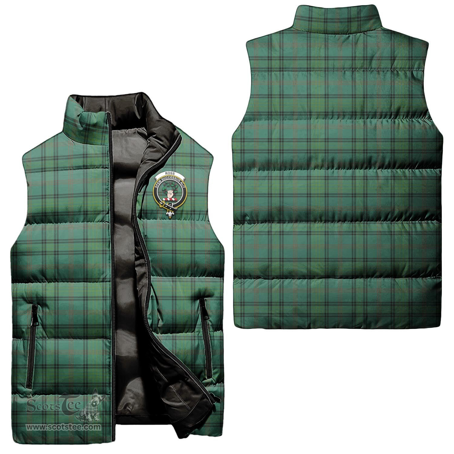 Scottish Ross Hunting Ancient Clan Tartan Puffer Vest, Family Crest Plaid Sleeveless Down Jacket Scottish Plaid Tartan Plaid - ScotsTee - scotstee.com