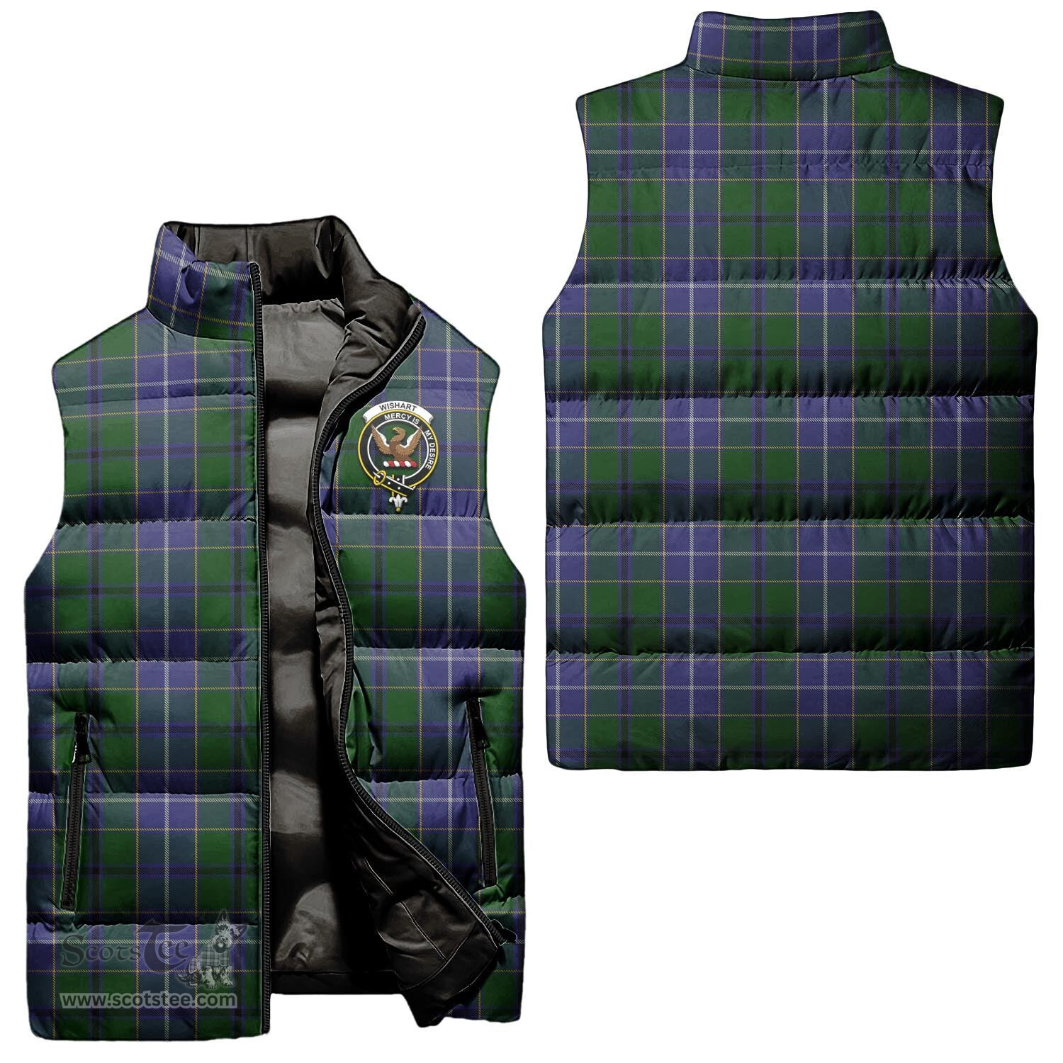 Scottish Wishart Hunting Clan Tartan Puffer Vest, Family Crest Plaid Sleeveless Down Jacket Scottish Plaid Tartan Plaid - ScotsTee - scotstee.com