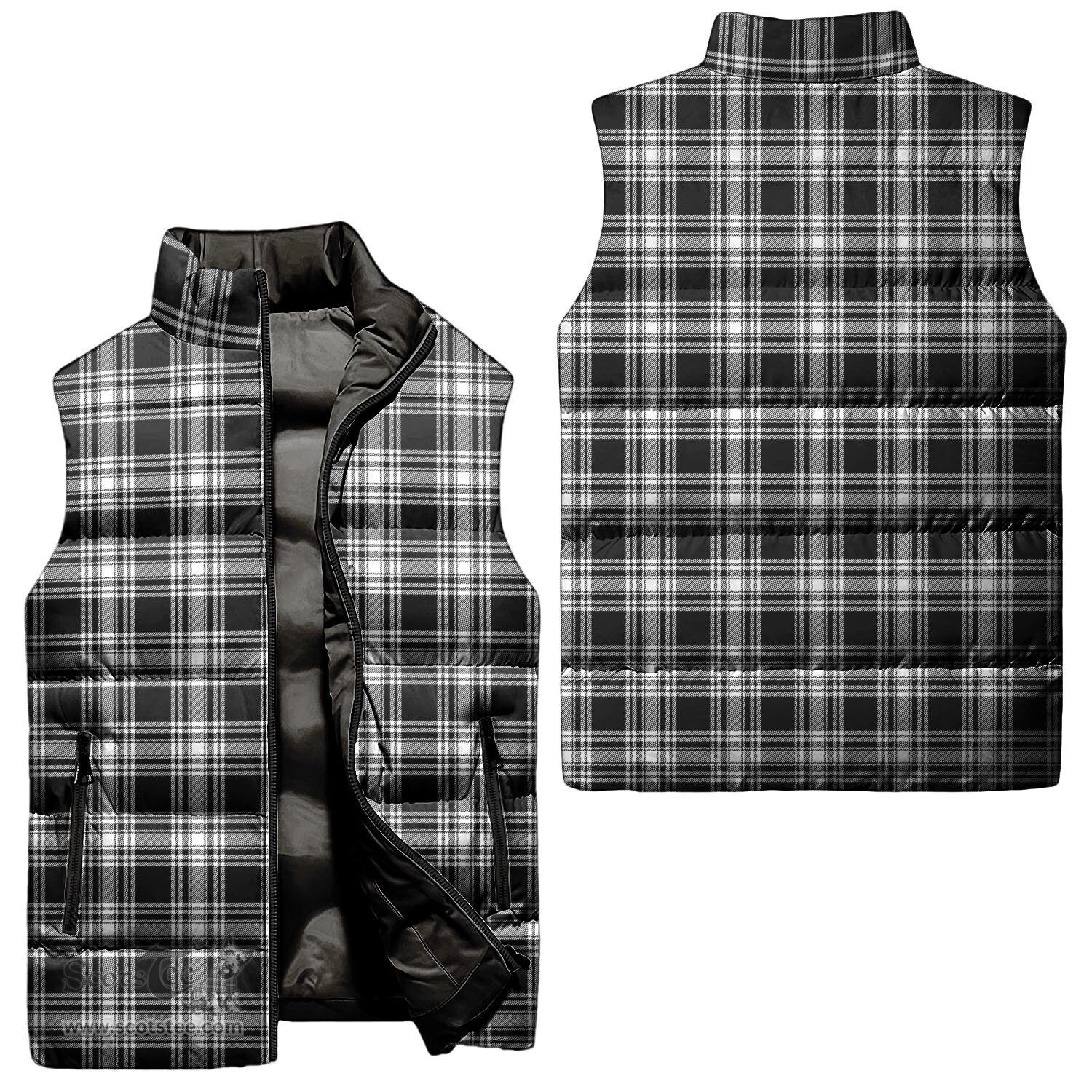 Scottish Menzies Black and White Tartan Tartan Puffer Vest, Tartan Plaid Sleeveless Down Jacket Scottish Plaid Tartan Plaid - ScotsTee - scotstee.com