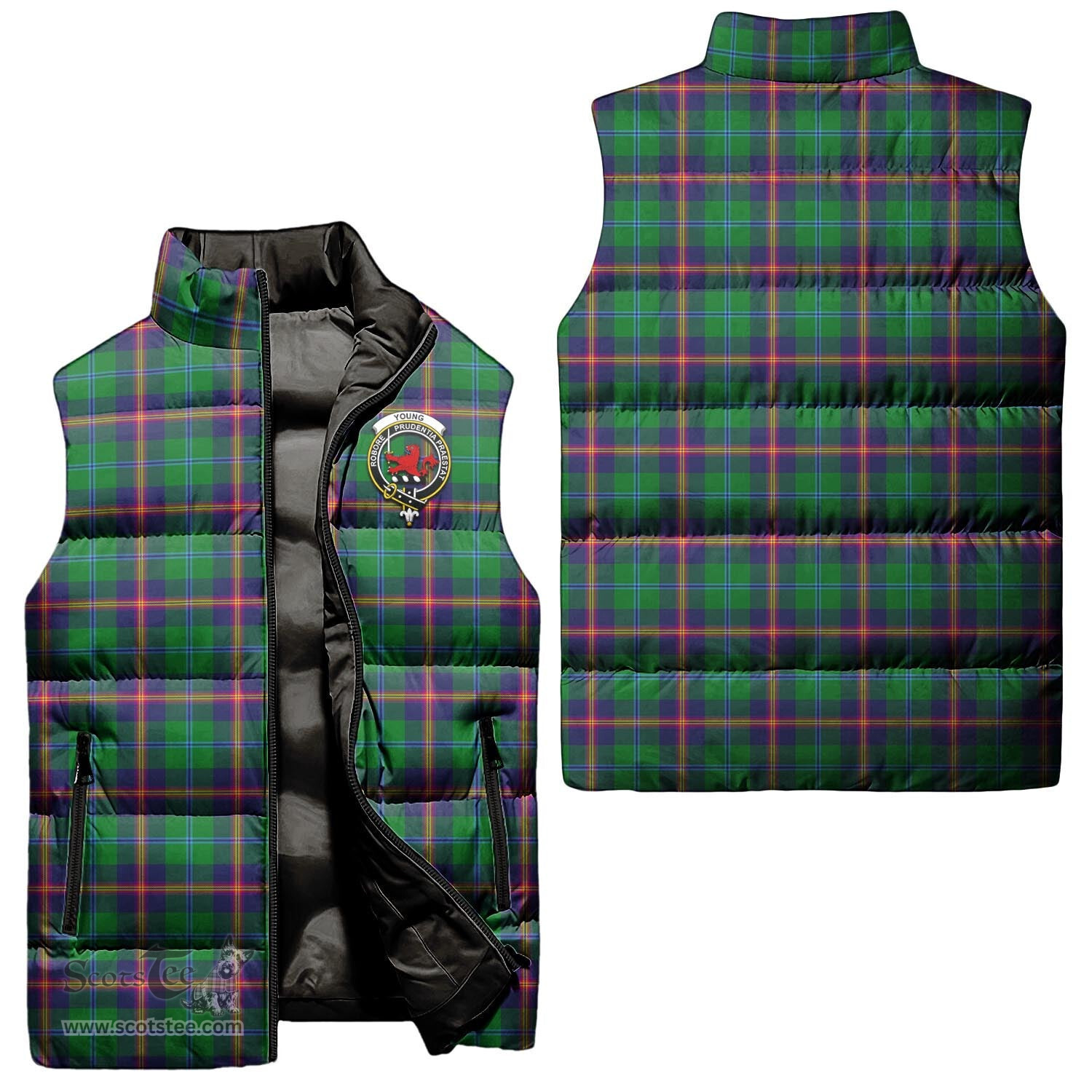 Scottish Young Modern Clan Tartan Puffer Vest, Family Crest Plaid Sleeveless Down Jacket Scottish Plaid Tartan Plaid - ScotsTee - scotstee.com