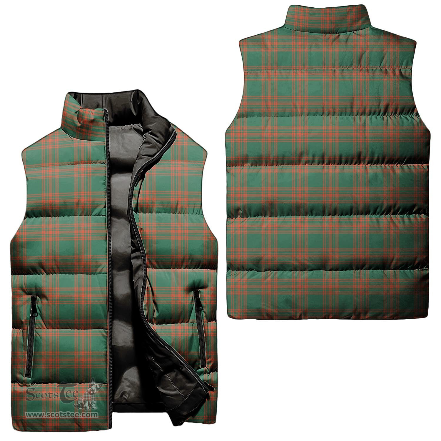 Scottish Menzies Green Ancient Tartan Tartan Puffer Vest, Tartan Plaid Sleeveless Down Jacket Scottish Plaid Tartan Plaid - ScotsTee - scotstee.com