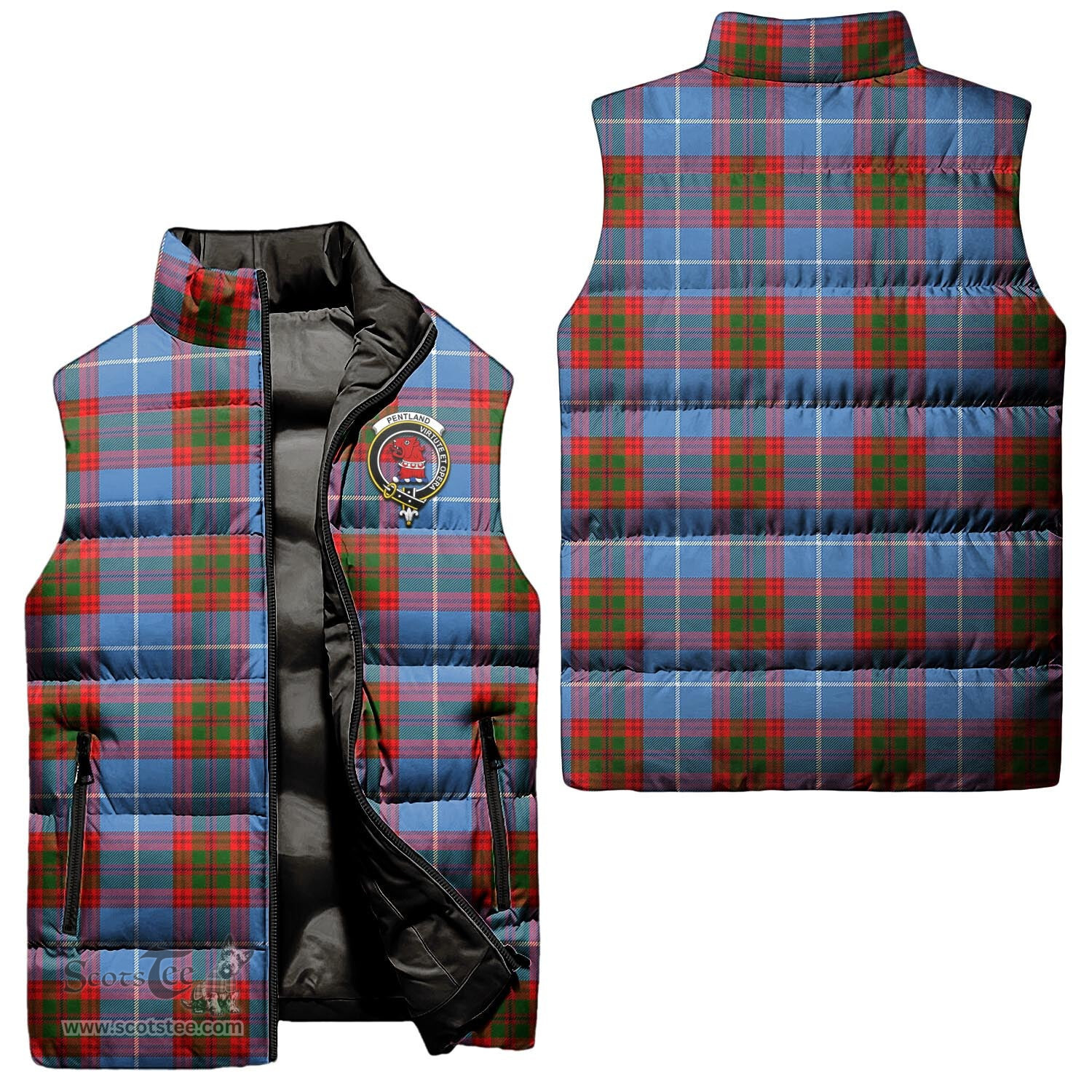 Scottish Pentland Clan Tartan Puffer Vest, Family Crest Plaid Sleeveless Down Jacket Scottish Plaid Tartan Plaid - ScotsTee - scotstee.com