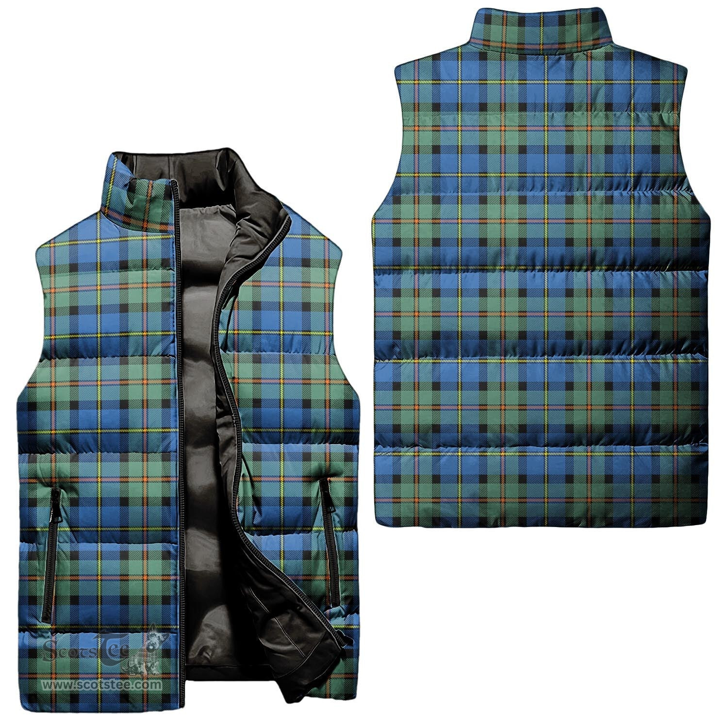 Scottish MacLeod of Harris Ancient Tartan Tartan Puffer Vest, Tartan Plaid Sleeveless Down Jacket Scottish Plaid Tartan Plaid - ScotsTee - scotstee.com
