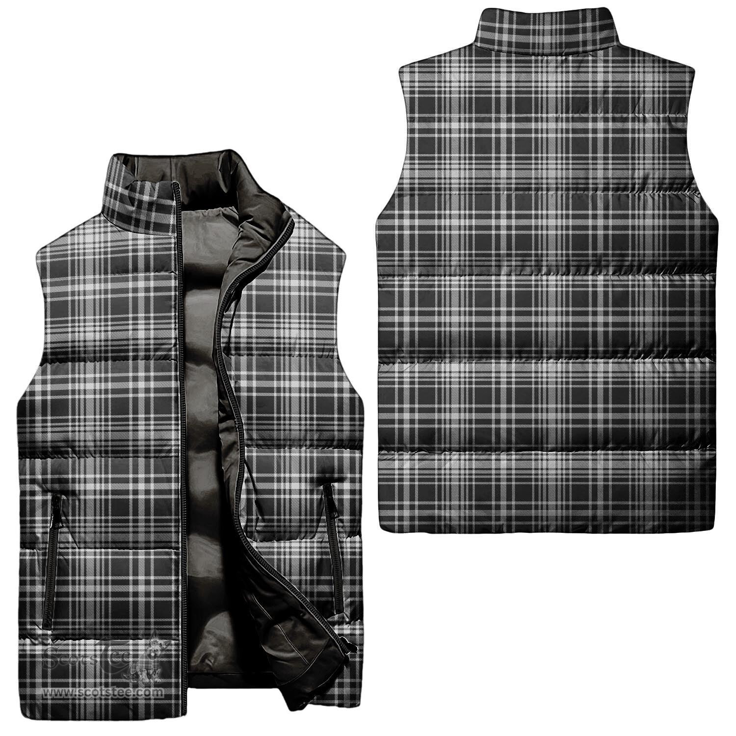Scottish MacLean Black and White Tartan Tartan Puffer Vest, Tartan Plaid Sleeveless Down Jacket Scottish Plaid Tartan Plaid - ScotsTee - scotstee.com