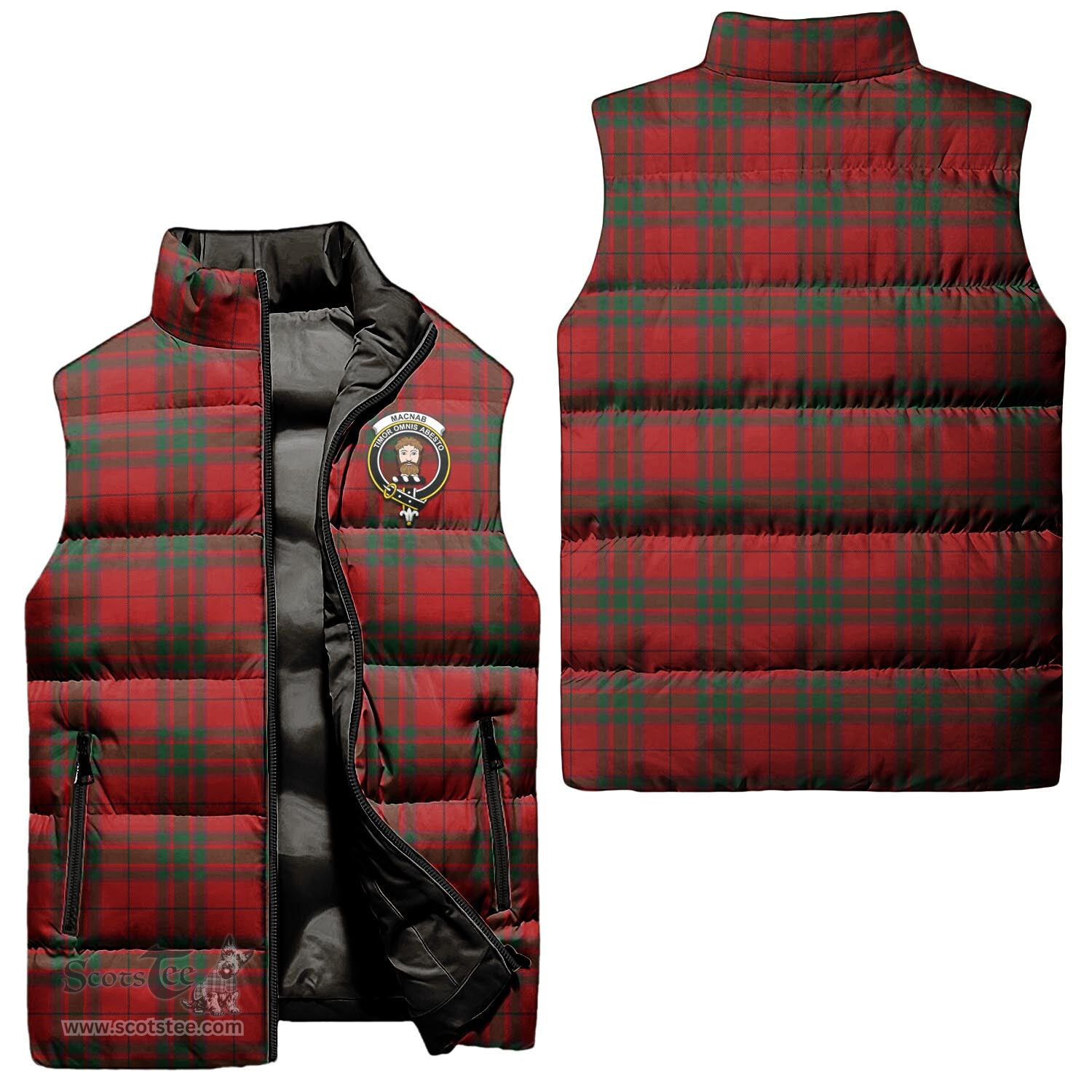 Scottish MacNab Clan Tartan Puffer Vest, Family Crest Plaid Sleeveless Down Jacket Scottish Plaid Tartan Plaid - ScotsTee - scotstee.com