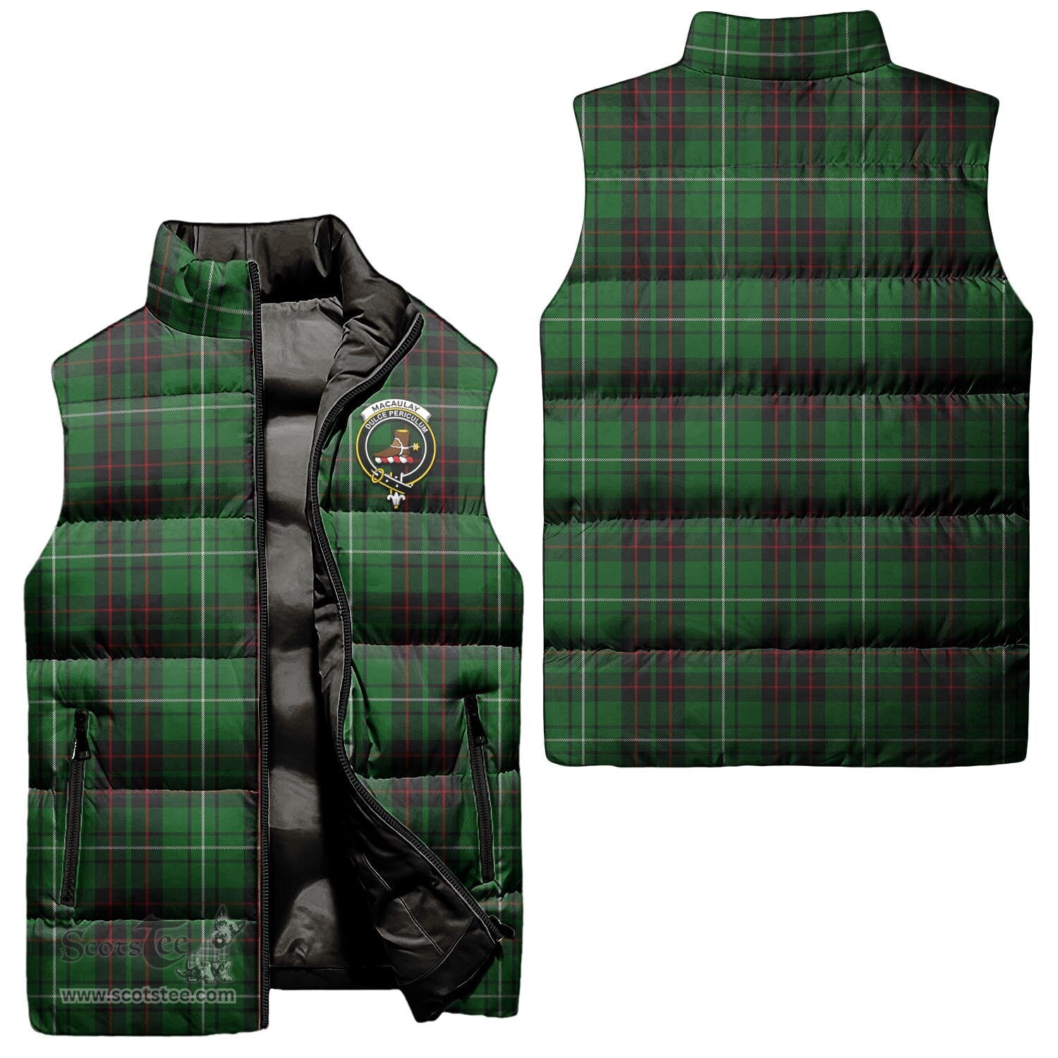 Scottish MacAulay of Lewis Clan Tartan Puffer Vest, Family Crest Plaid Sleeveless Down Jacket Scottish Plaid Tartan Plaid - ScotsTee - scotstee.com
