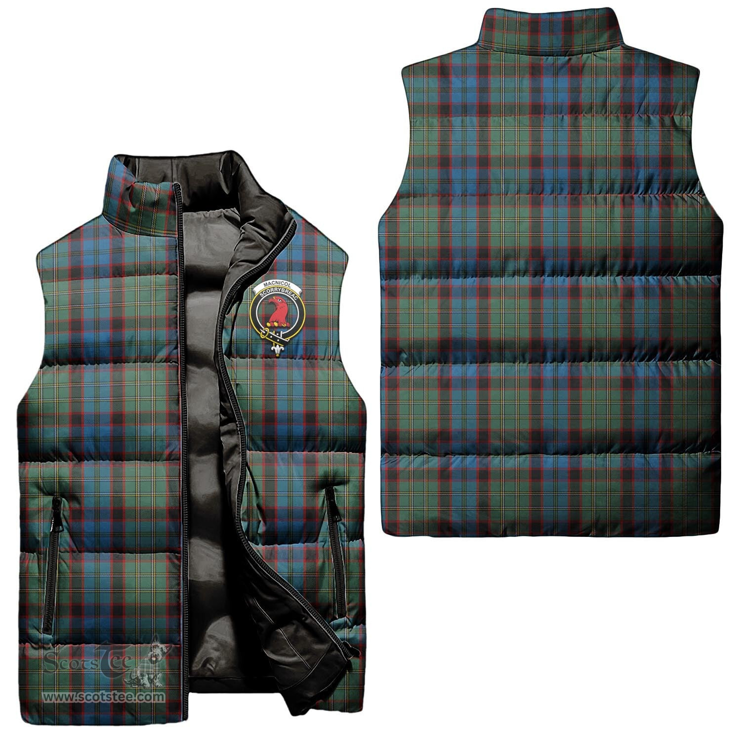 Scottish MacNicol Hunting Clan Tartan Puffer Vest, Family Crest Plaid Sleeveless Down Jacket Scottish Plaid Tartan Plaid - ScotsTee - scotstee.com
