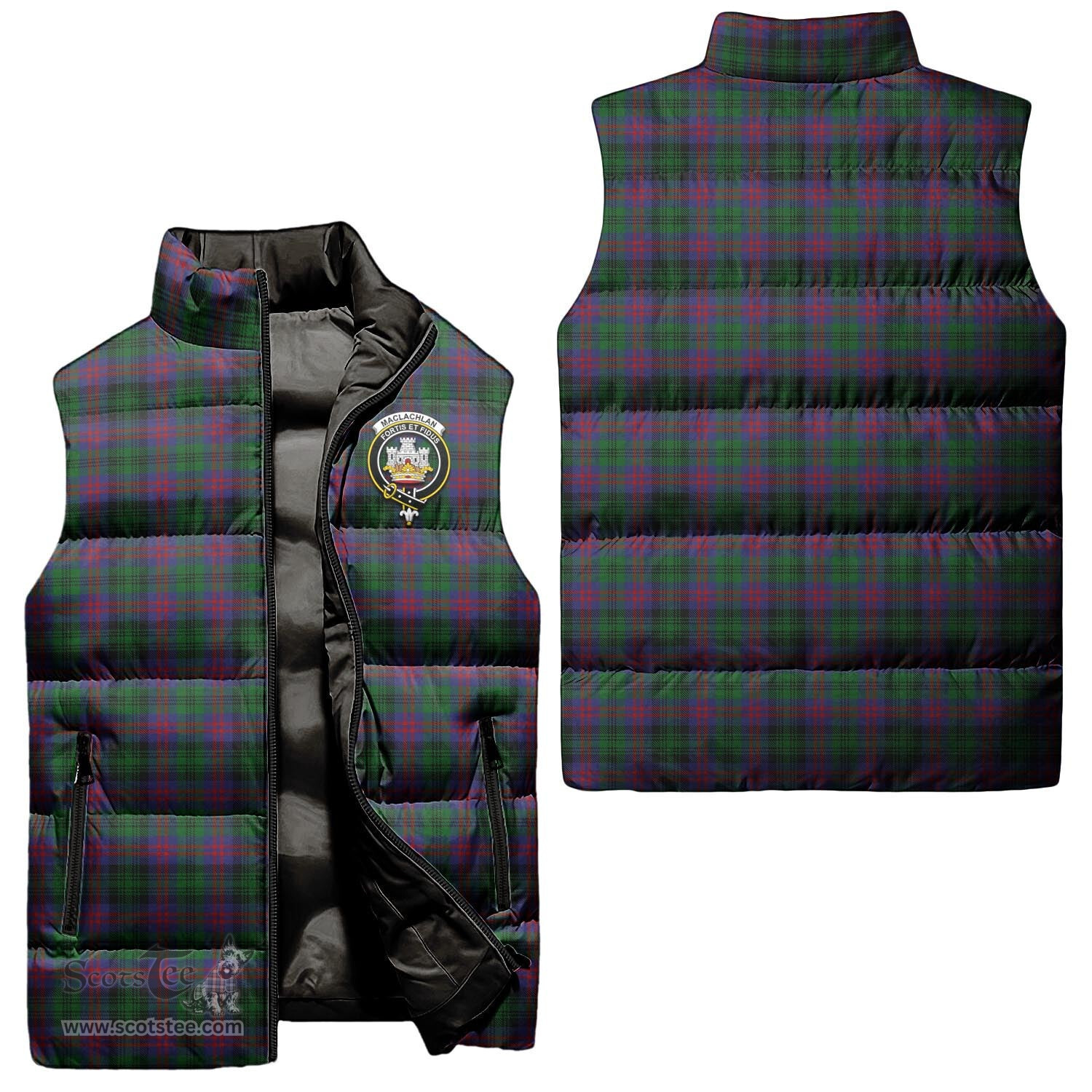 Scottish MacLachlan Hunting Clan Tartan Puffer Vest, Family Crest Plaid Sleeveless Down Jacket Scottish Plaid Tartan Plaid - ScotsTee - scotstee.com