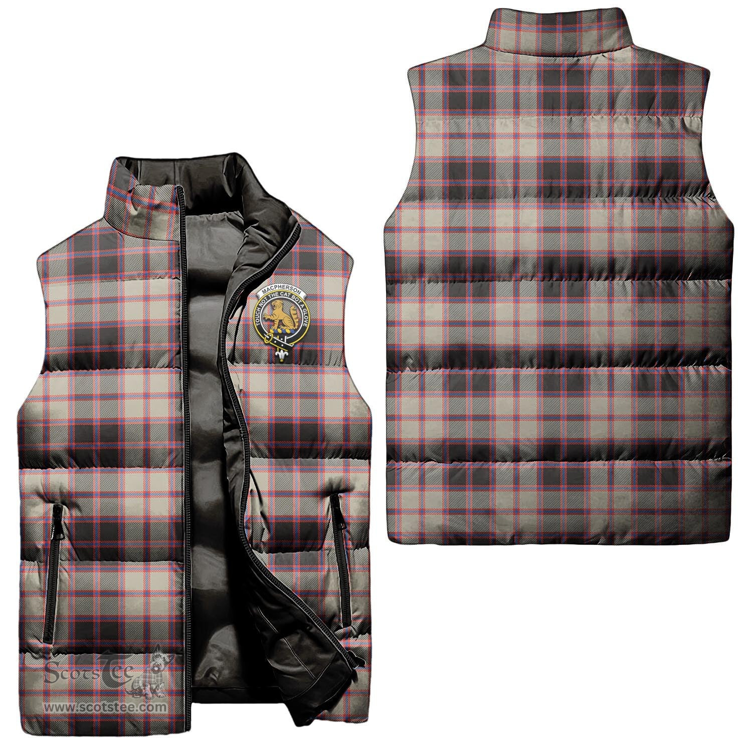 Scottish MacPherson Hunting Ancient Clan Tartan Puffer Vest, Family Crest Plaid Sleeveless Down Jacket Scottish Plaid Tartan Plaid - ScotsTee - scotstee.com