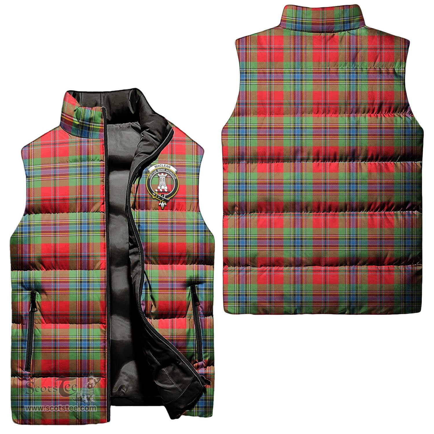 Scottish MacLean of Duart Modern Clan Tartan Puffer Vest, Family Crest Plaid Sleeveless Down Jacket Scottish Plaid Tartan Plaid - ScotsTee - scotstee.com