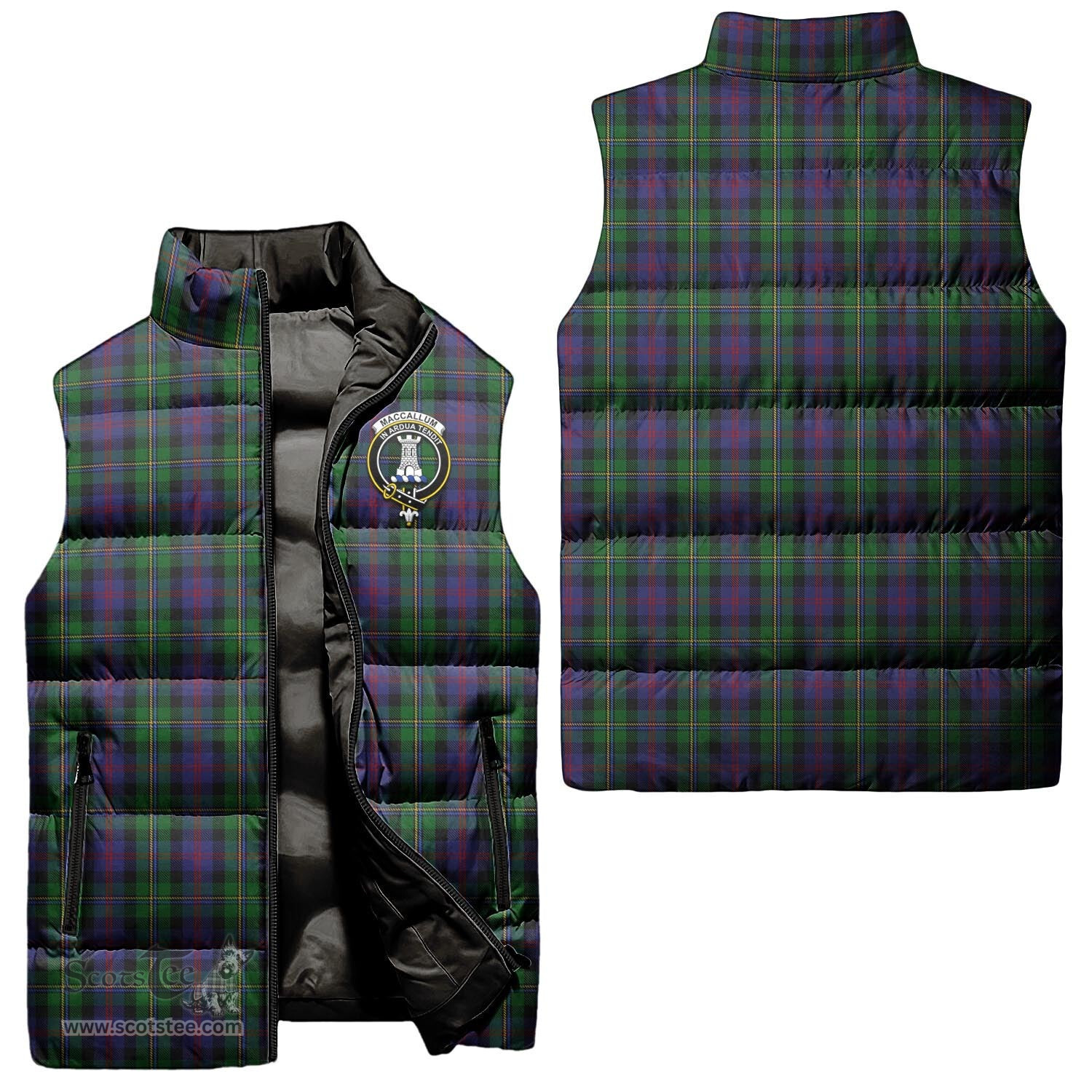 Scottish MacCallum Clan Tartan Puffer Vest, Family Crest Plaid Sleeveless Down Jacket Scottish Plaid Tartan Plaid - ScotsTee - scotstee.com