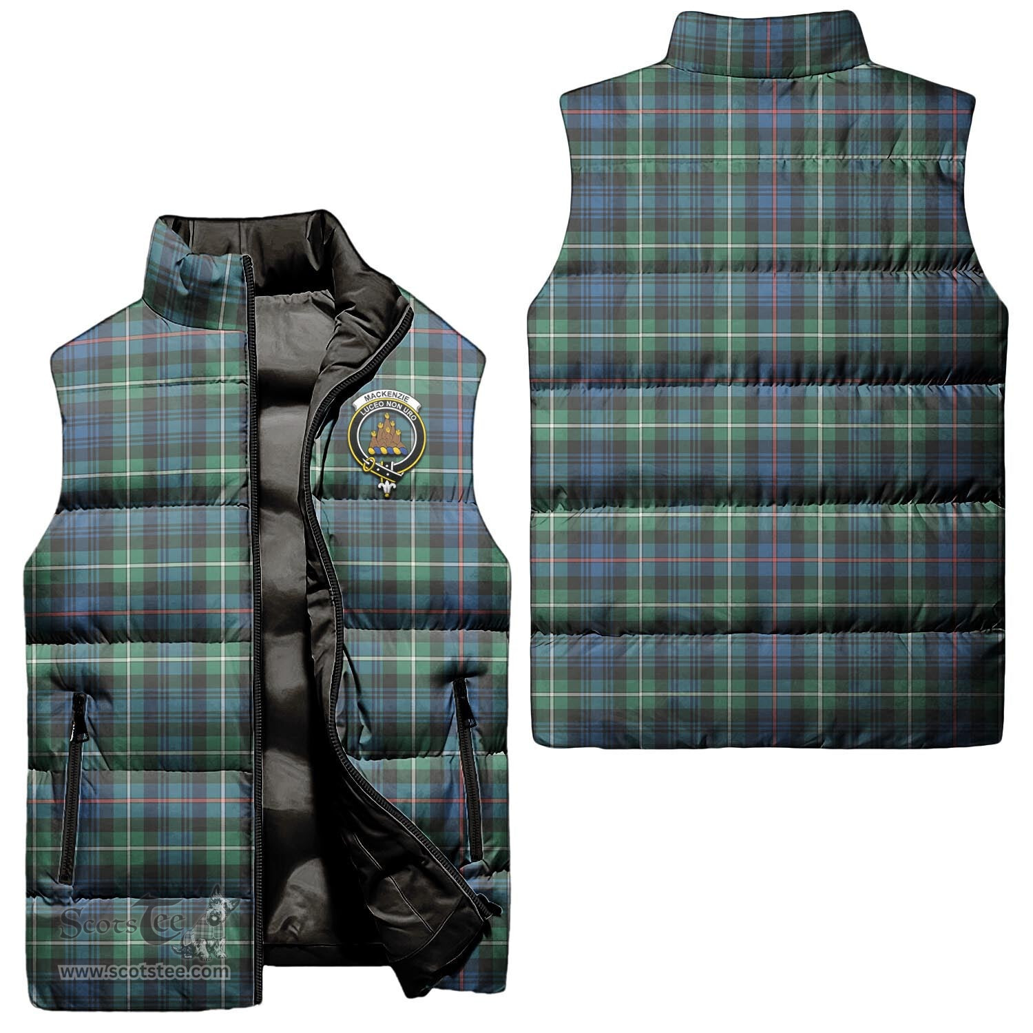 Scottish MacKenzie Ancient Clan Tartan Puffer Vest, Family Crest Plaid Sleeveless Down Jacket Scottish Plaid Tartan Plaid - ScotsTee - scotstee.com