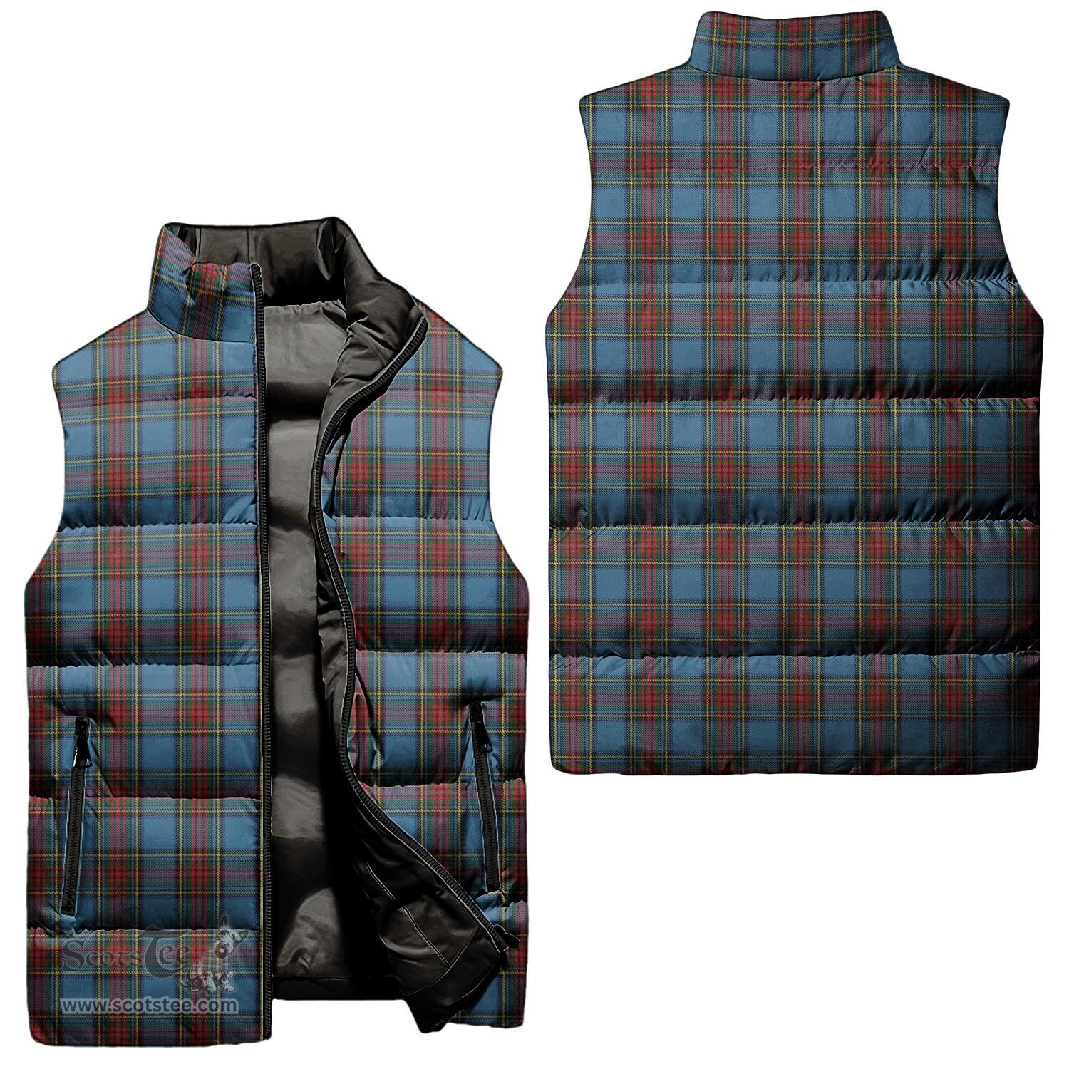 Scottish Stewart Royal Blue Tartan Tartan Puffer Vest, Tartan Plaid Sleeveless Down Jacket Scottish Plaid Tartan Plaid - ScotsTee - scotstee.com
