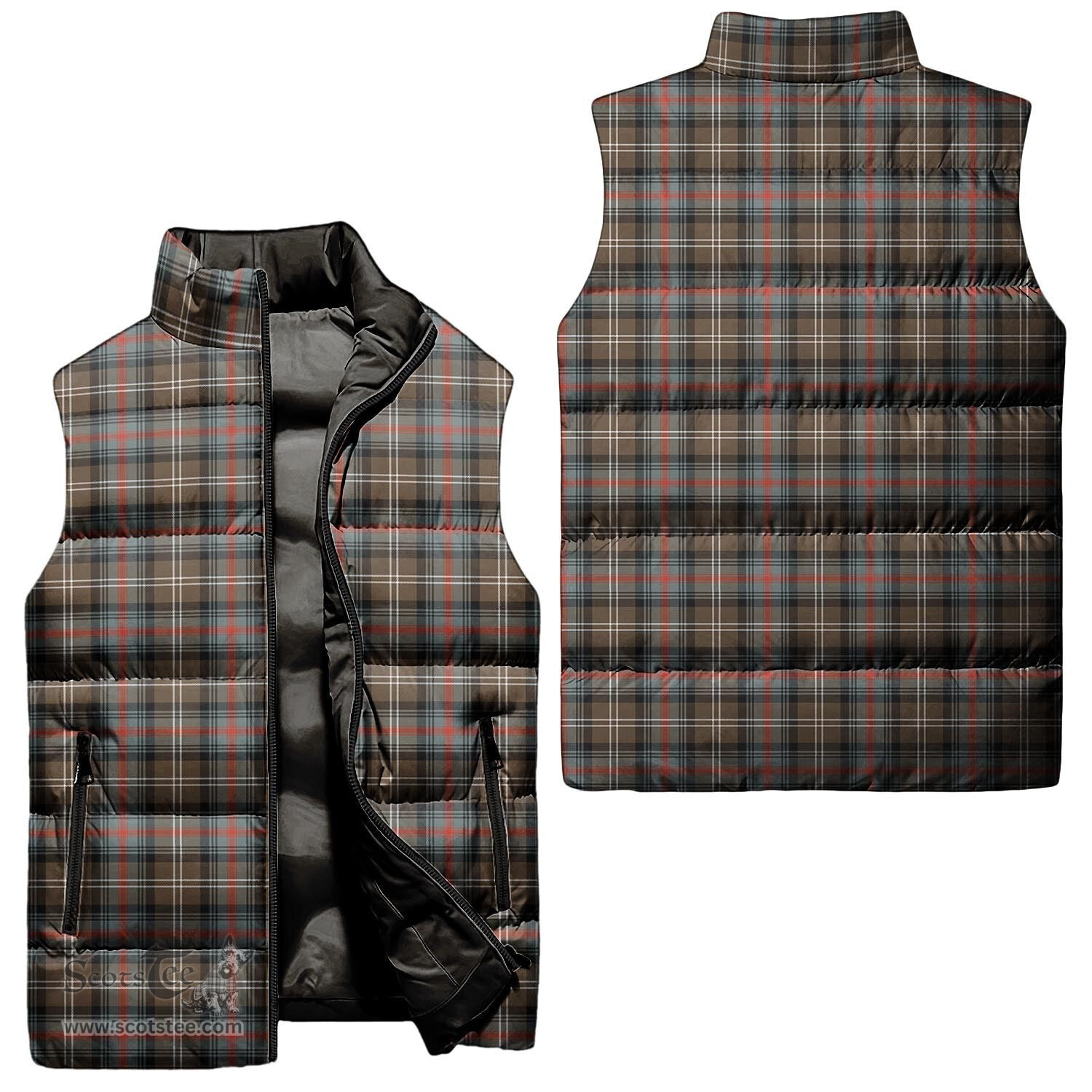 Scottish Sutherland Weathered Tartan Tartan Puffer Vest, Tartan Plaid Sleeveless Down Jacket Scottish Plaid Tartan Plaid - ScotsTee - scotstee.com