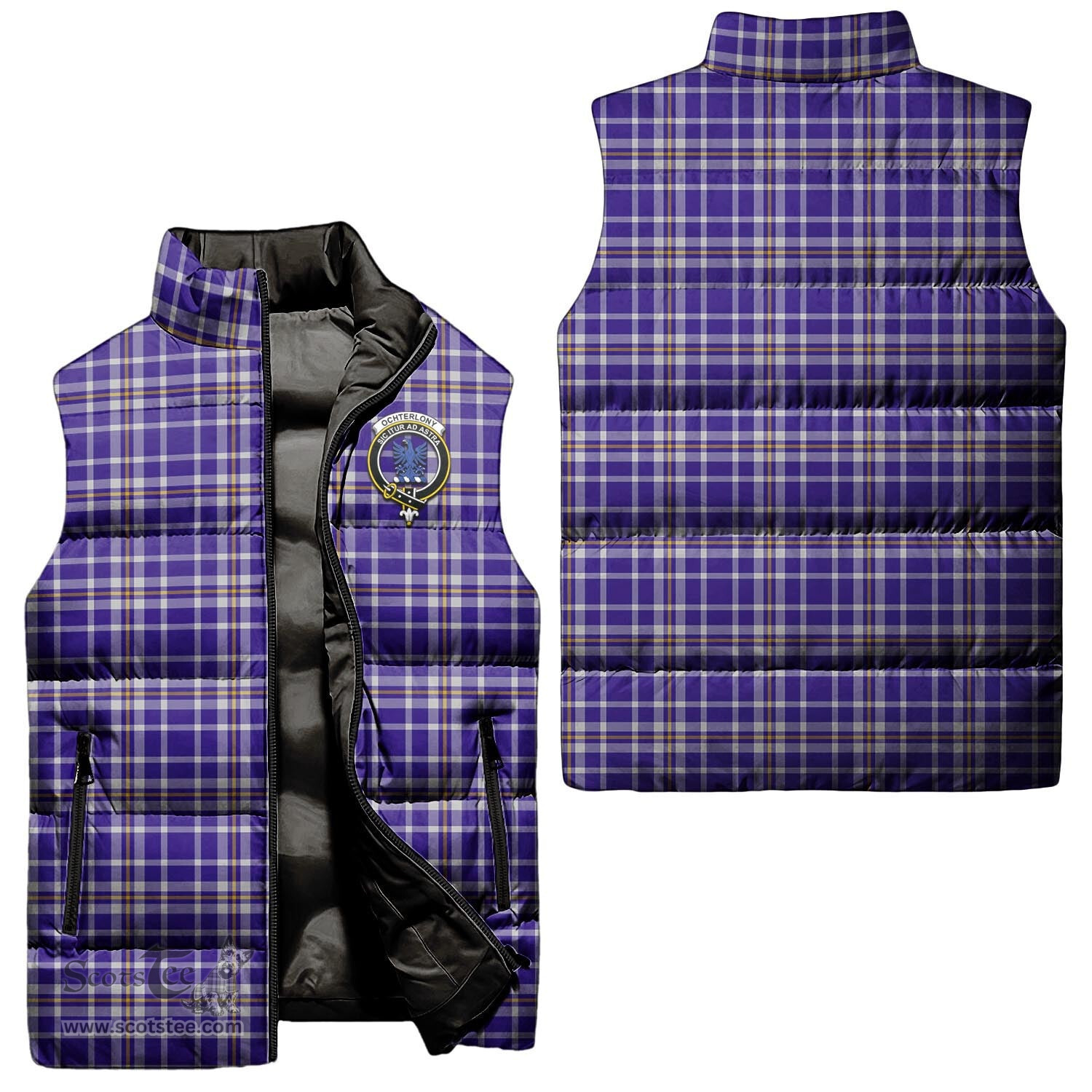 Scottish Ochterlony Clan Tartan Puffer Vest, Family Crest Plaid Sleeveless Down Jacket Scottish Plaid Tartan Plaid - ScotsTee - scotstee.com