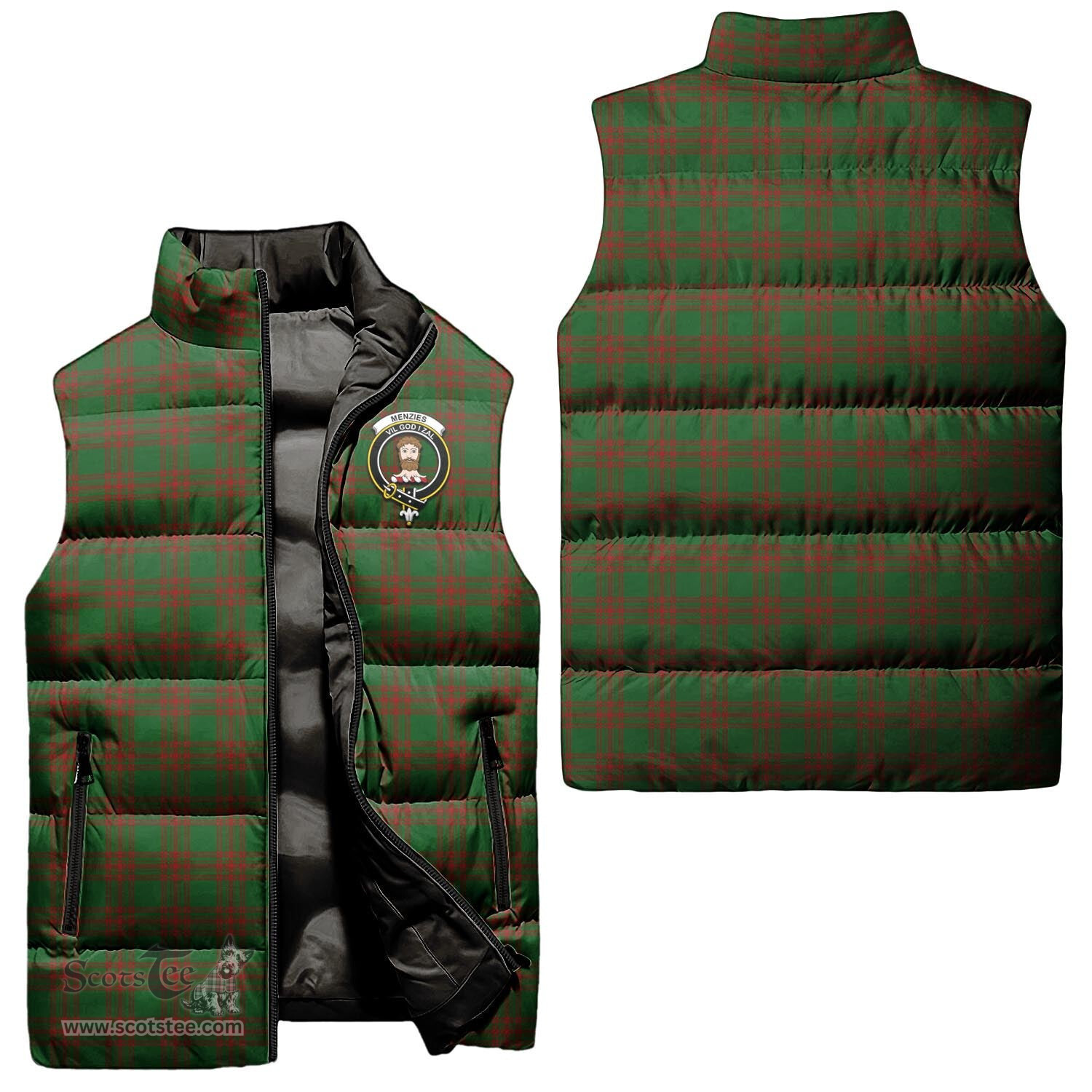 Scottish Menzies Clan Tartan Puffer Vest, Family Crest Plaid Sleeveless Down Jacket Scottish Plaid Tartan Plaid - ScotsTee - scotstee.com