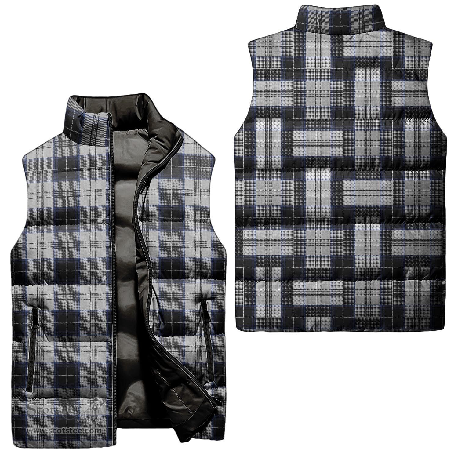 Scottish Menzies Black Dress Tartan Tartan Puffer Vest, Tartan Plaid Sleeveless Down Jacket Scottish Plaid Tartan Plaid - ScotsTee - scotstee.com
