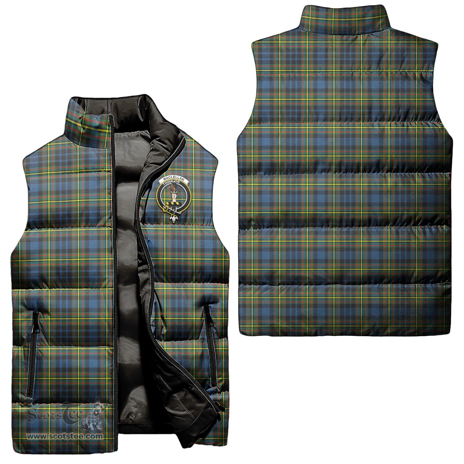 Scottish MacLellan Ancient Clan Tartan Puffer Vest, Family Crest Plaid Sleeveless Down Jacket Scottish Plaid Tartan Plaid - ScotsTee - scotstee.com