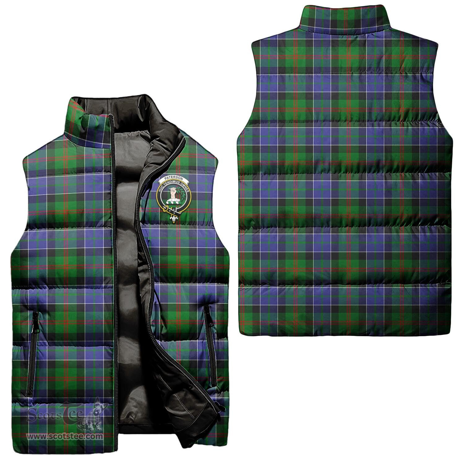 Scottish Paterson Clan Tartan Puffer Vest, Family Crest Plaid Sleeveless Down Jacket Scottish Plaid Tartan Plaid - ScotsTee - scotstee.com