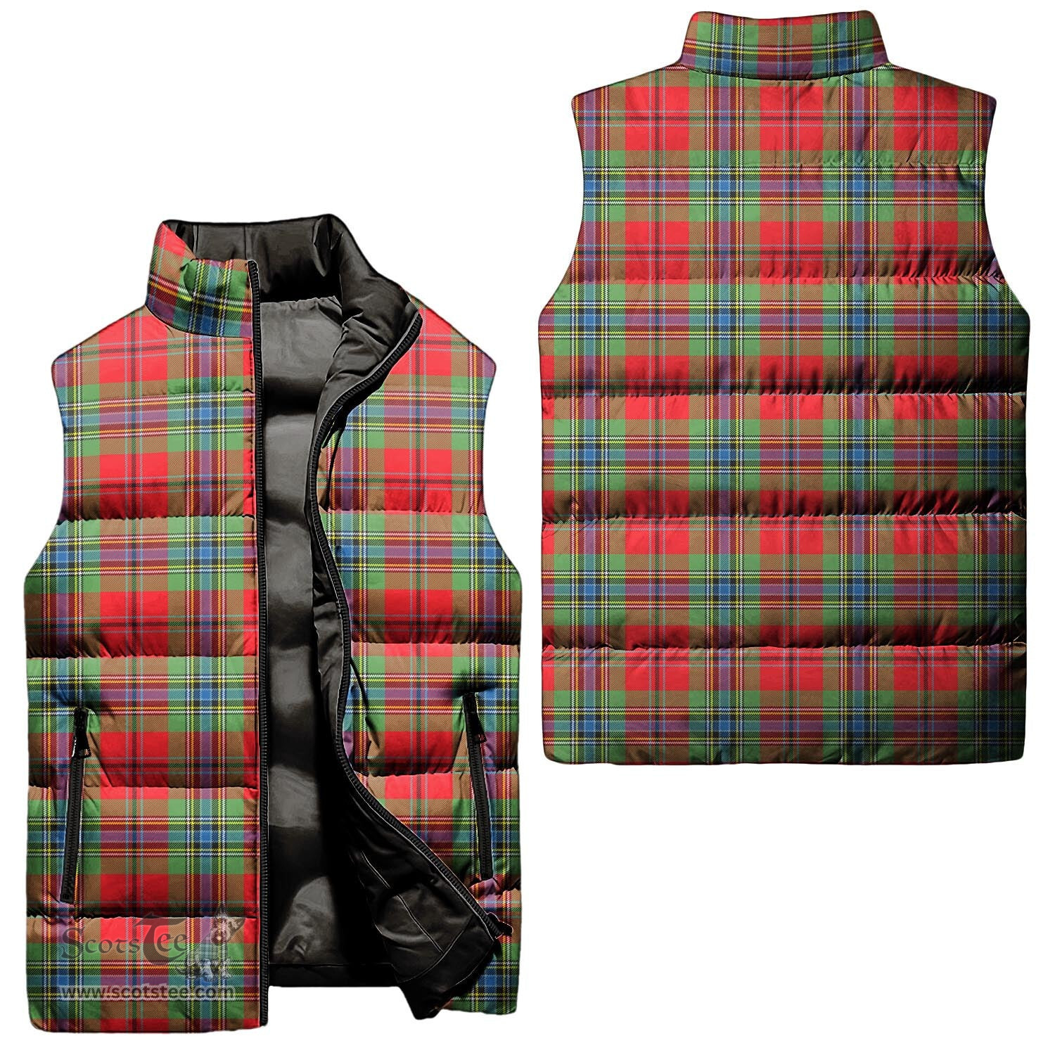 Scottish MacLean of Duart Modern Tartan Tartan Puffer Vest, Tartan Plaid Sleeveless Down Jacket Scottish Plaid Tartan Plaid - ScotsTee - scotstee.com