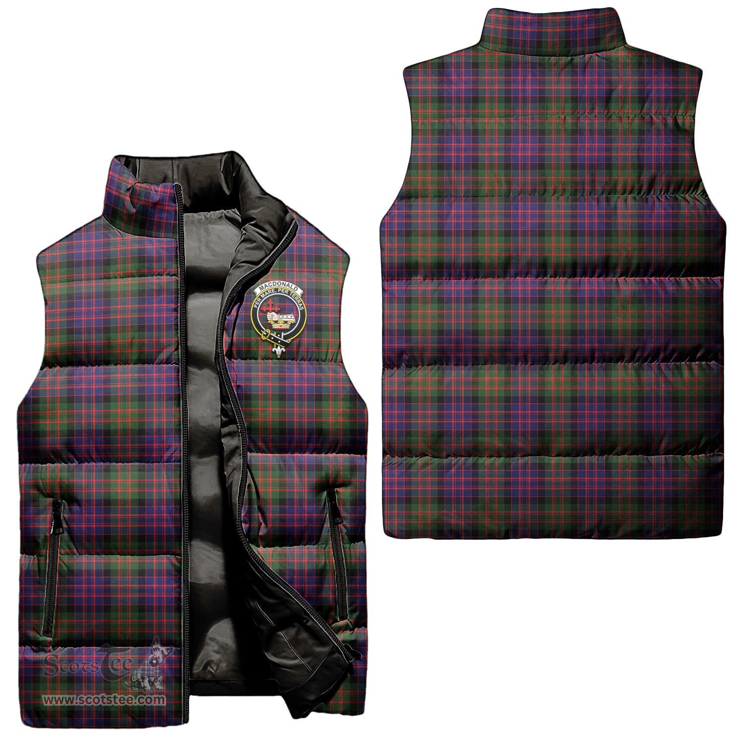 Scottish MacDonald Modern Clan Tartan Puffer Vest, Family Crest Plaid Sleeveless Down Jacket Scottish Plaid Tartan Plaid - ScotsTee - scotstee.com